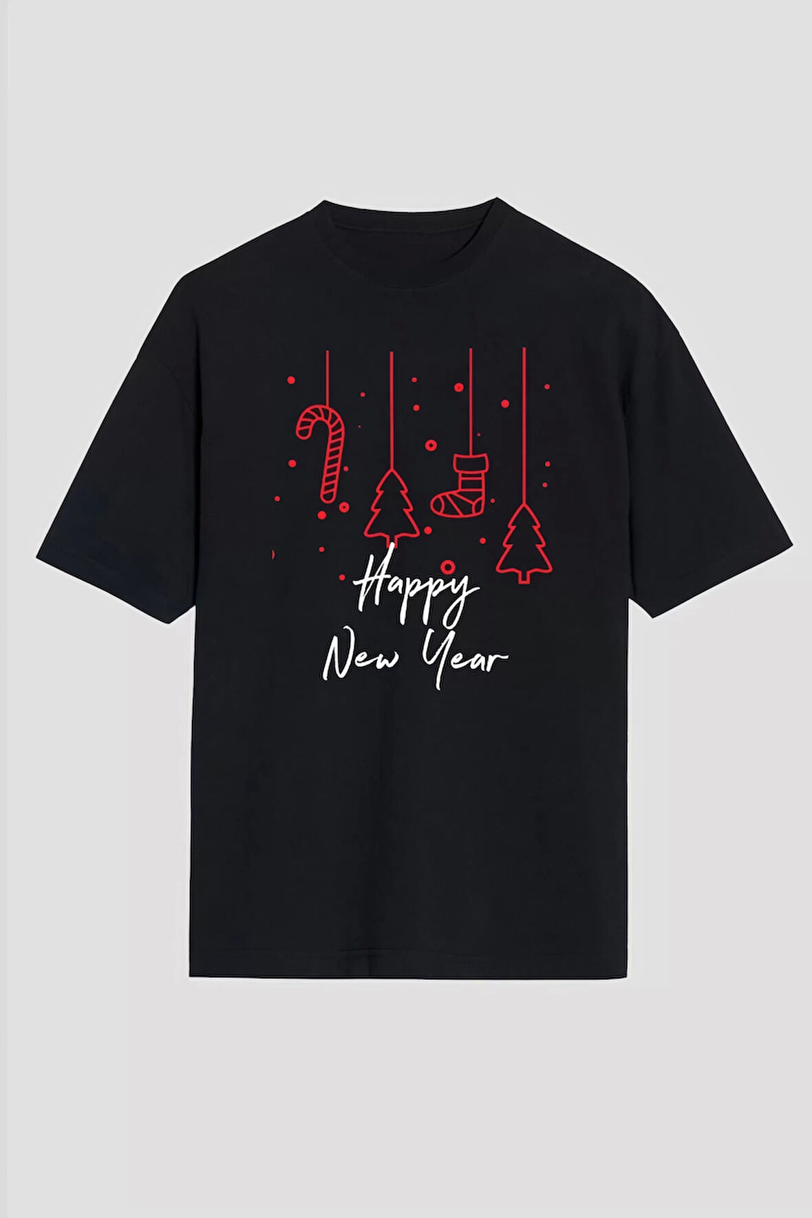Happy New Year Baskılı T-shirt - Siyah