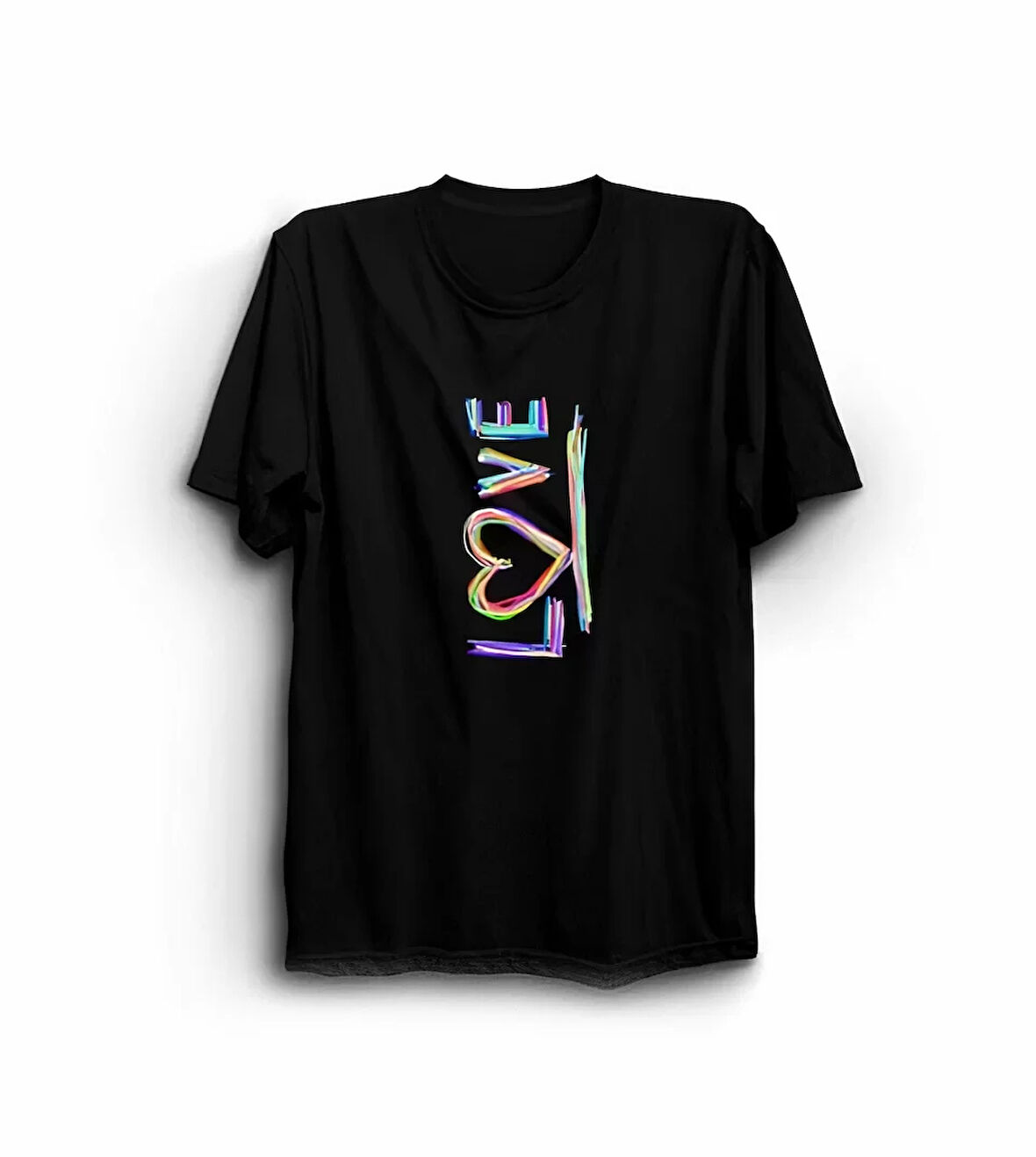 Sevgililer Günü İçin Özel Tasarım Love Baskılı T-shirt - Siyah