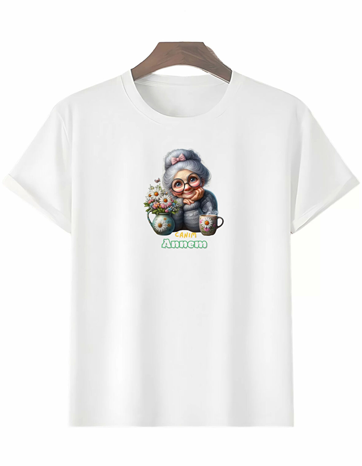 Anneler Gününe Özel Tasarım Canım Annem Baskılı T-shirt - Beyaz