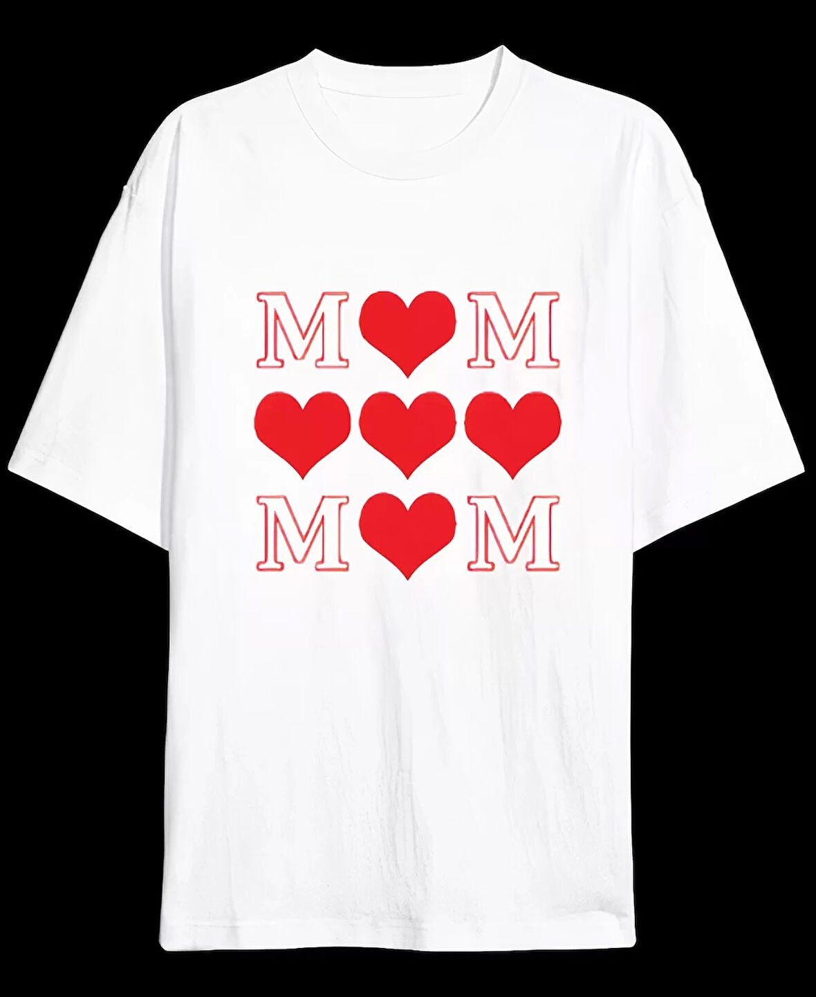 Anneler Gününe Özel Tasarım MOM Kalp Baskılı T-shirt - Beyaz