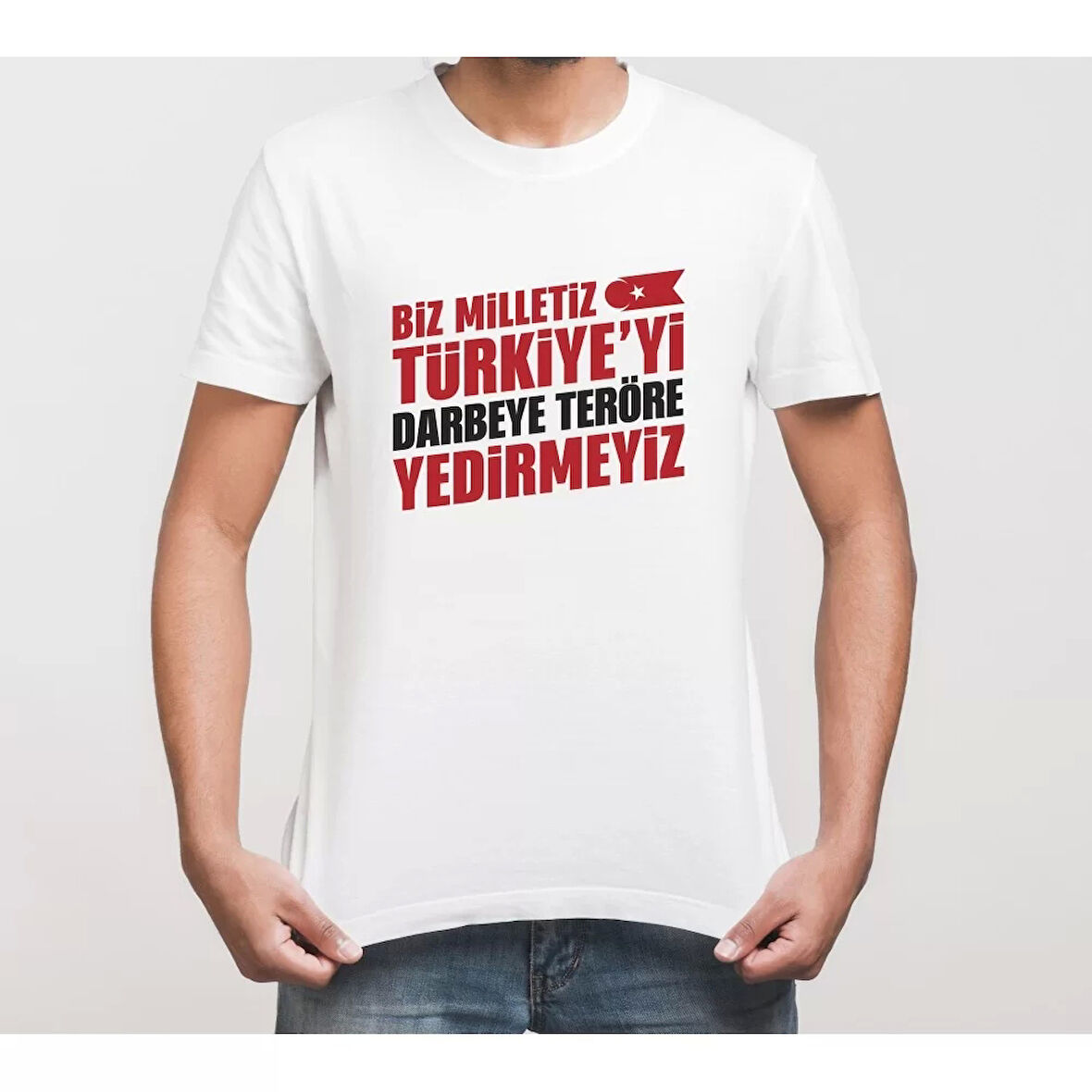 15 Temmuza Özel Tasarım YEDİRMEYİZ Baskılı T-shirt - Beyaz