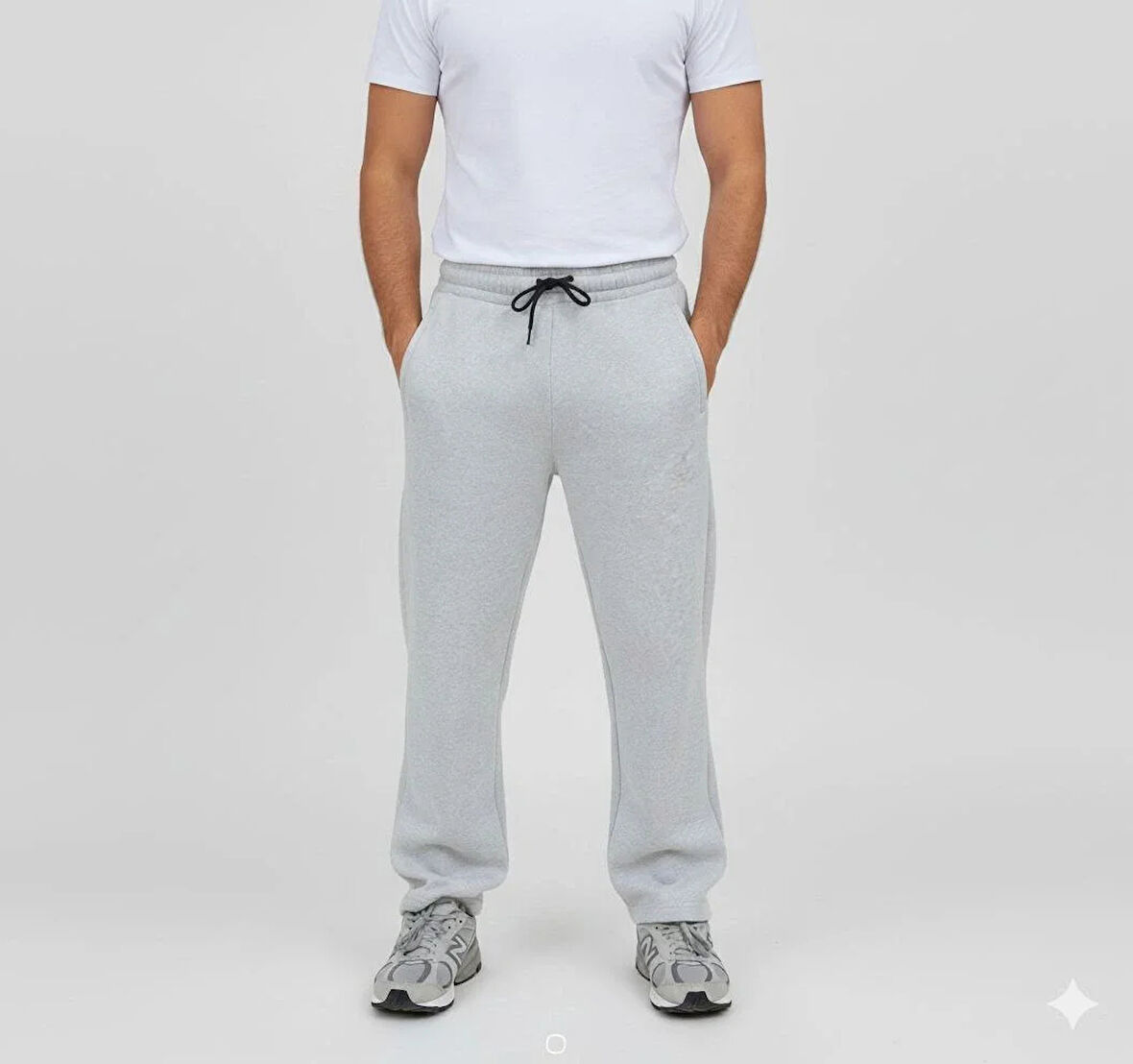 Erkek Üç iplik Kışlık Pamuklu Ovarsize Bağcıklı Düz Paça Cepli Eşofman Altı Spor Rahat Model - Gri