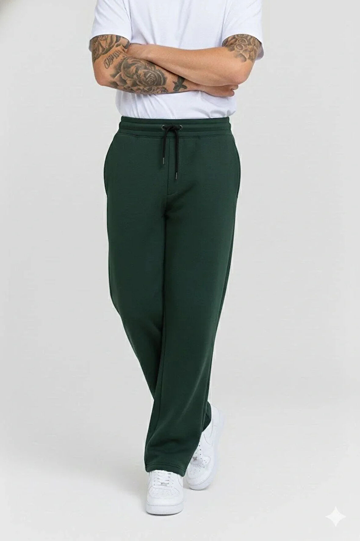 Erkek Üç iplik Kışlık Pamuklu Ovarsize Bağcıklı Düz Paça Cepli Eşofman Altı Spor Rahat Model - Haki