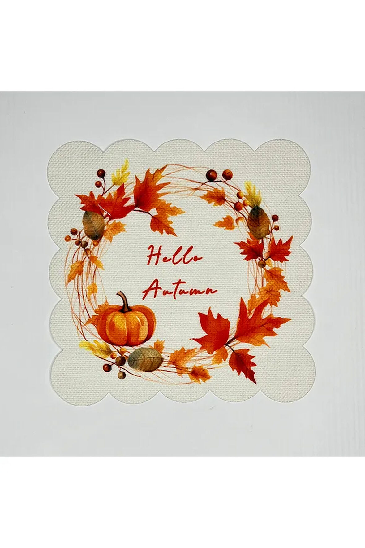 Sonbahar Temalı Hello Fall Sloganlı Dijital Baskılı Kokteyl Peçetesi Yıkanabilir Lazer Kesimli