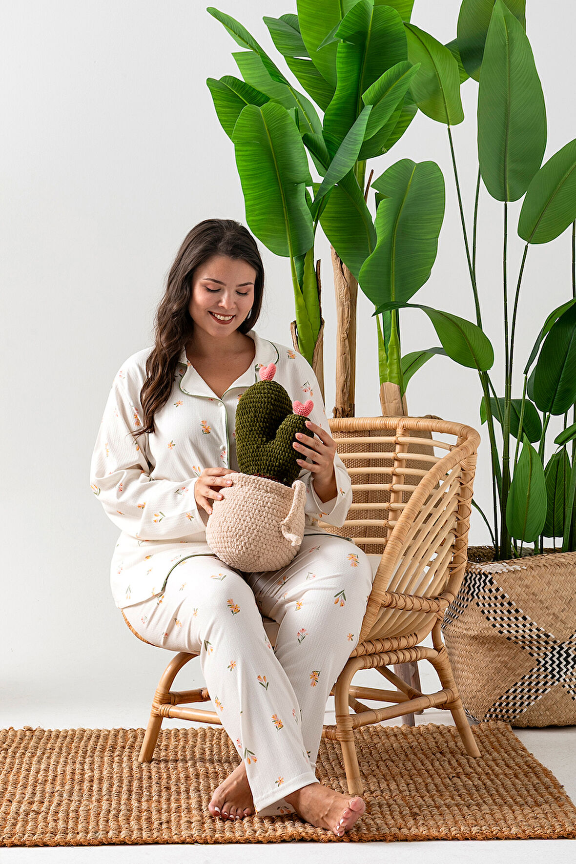 Uzun Kol Gömlek Yaka Kadın Pinterest Pijama Takımı - Mevsimlik Kadın Pijama- Büyük Beden