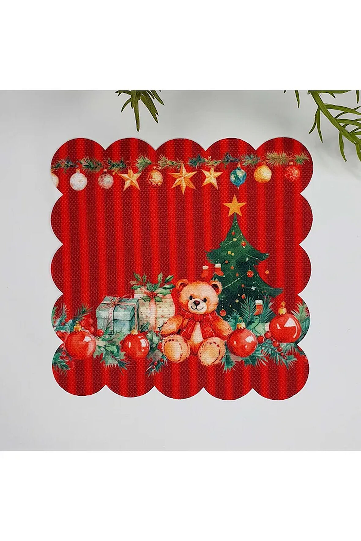 Yılbaşı Konsept Teddy Desenli Lazer Kesim Yıkanabilir Kokteyl Peçetesi