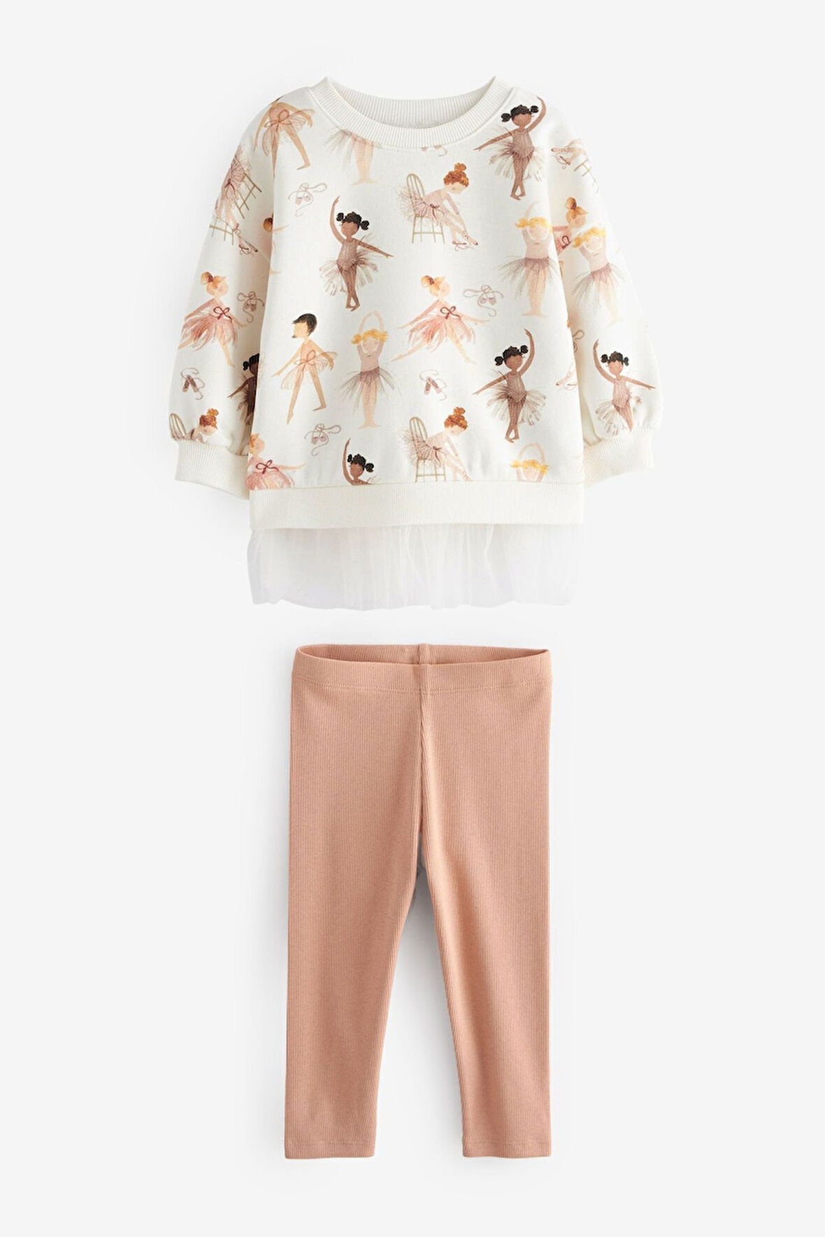 Next Baby Pamuklu Balerin Desenli Sweatshirt Tayt Alt Üst Takım