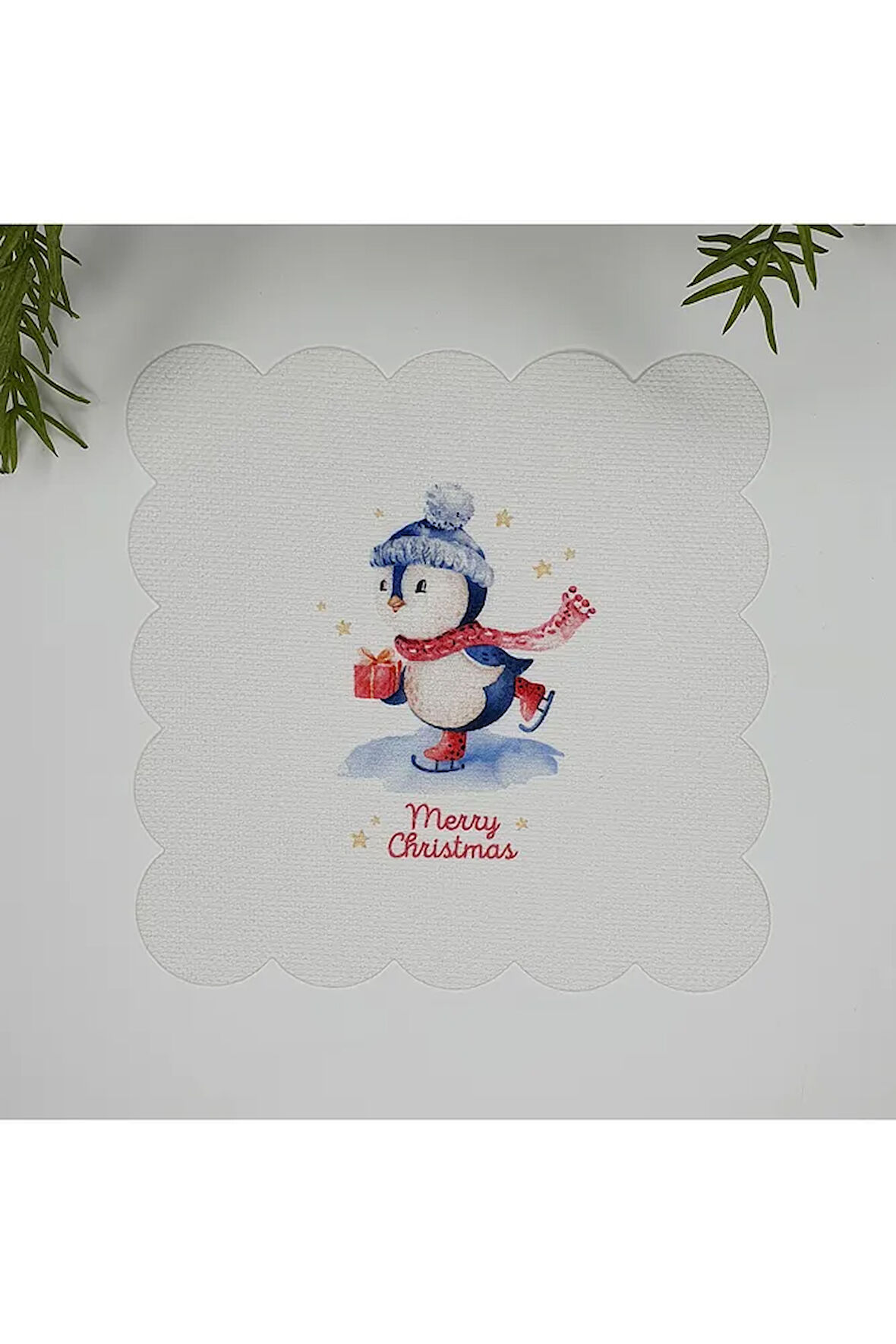 Şirin Penguen ve Slogan Desenli Dijital Baskılı Kumaş Kokteyl Peçetesi 1 Adet