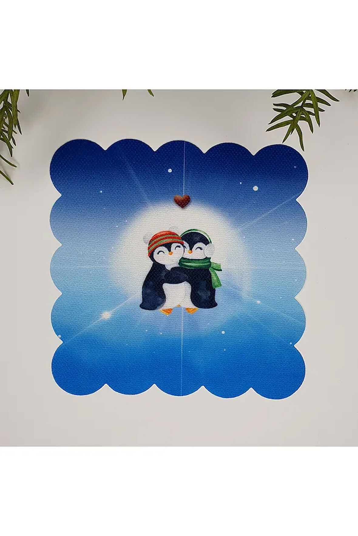 Mavi Zemin Şirin Penguenler Desenli Dijital Baskılı Kumaş Kokteyl Peçetesi 1 Adet