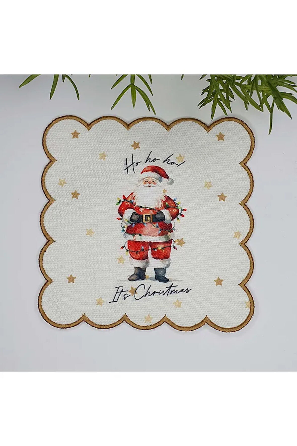 Sulu Boya Noel Baba ve Slogan Tasarımlı Nakış Kenar Kokteyl Peçetesi 1 Adet