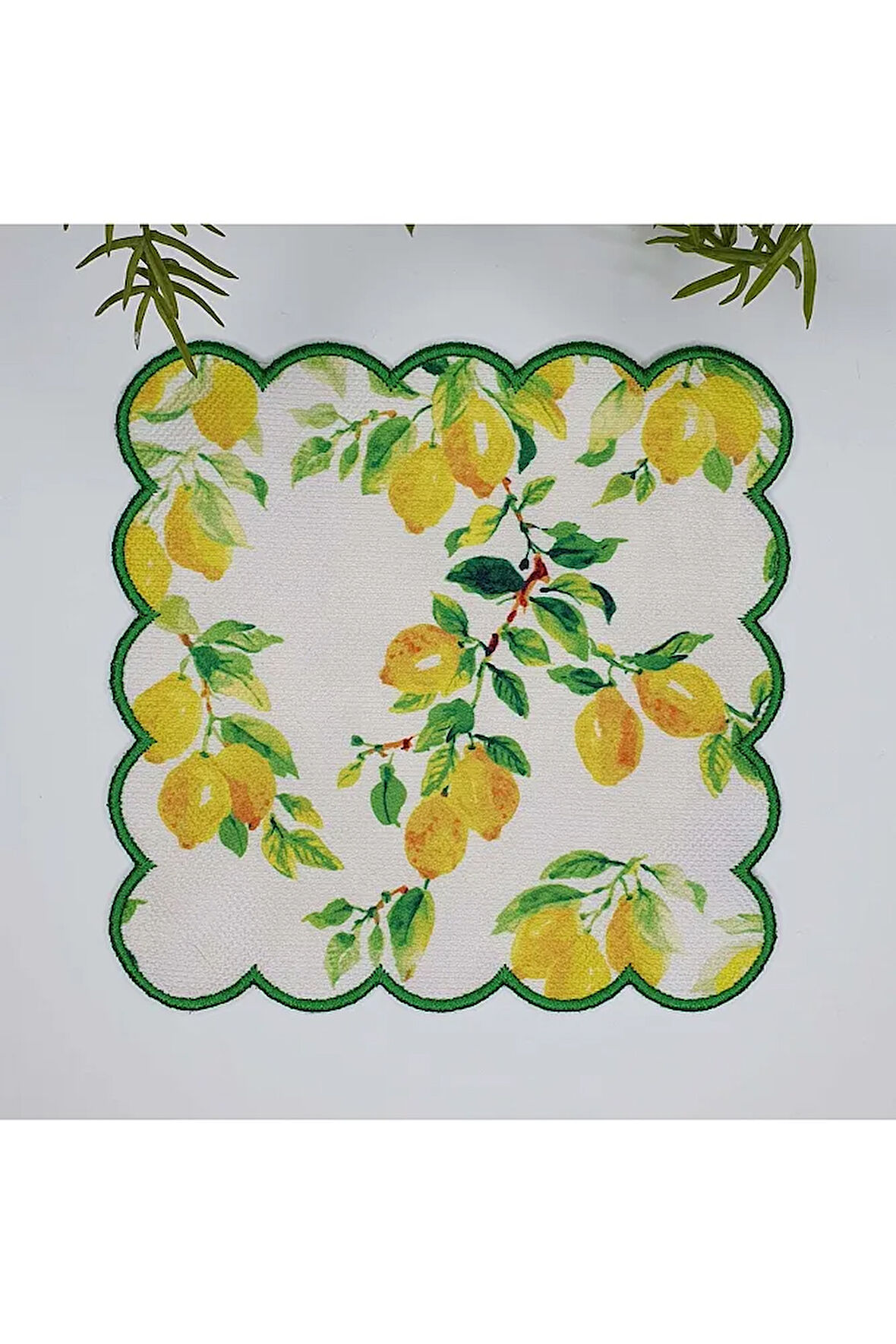 Sulu Boya Limon Dalları Desenli Nakış Kenar Kumaş Kokteyl Peçetesi 1 Adet