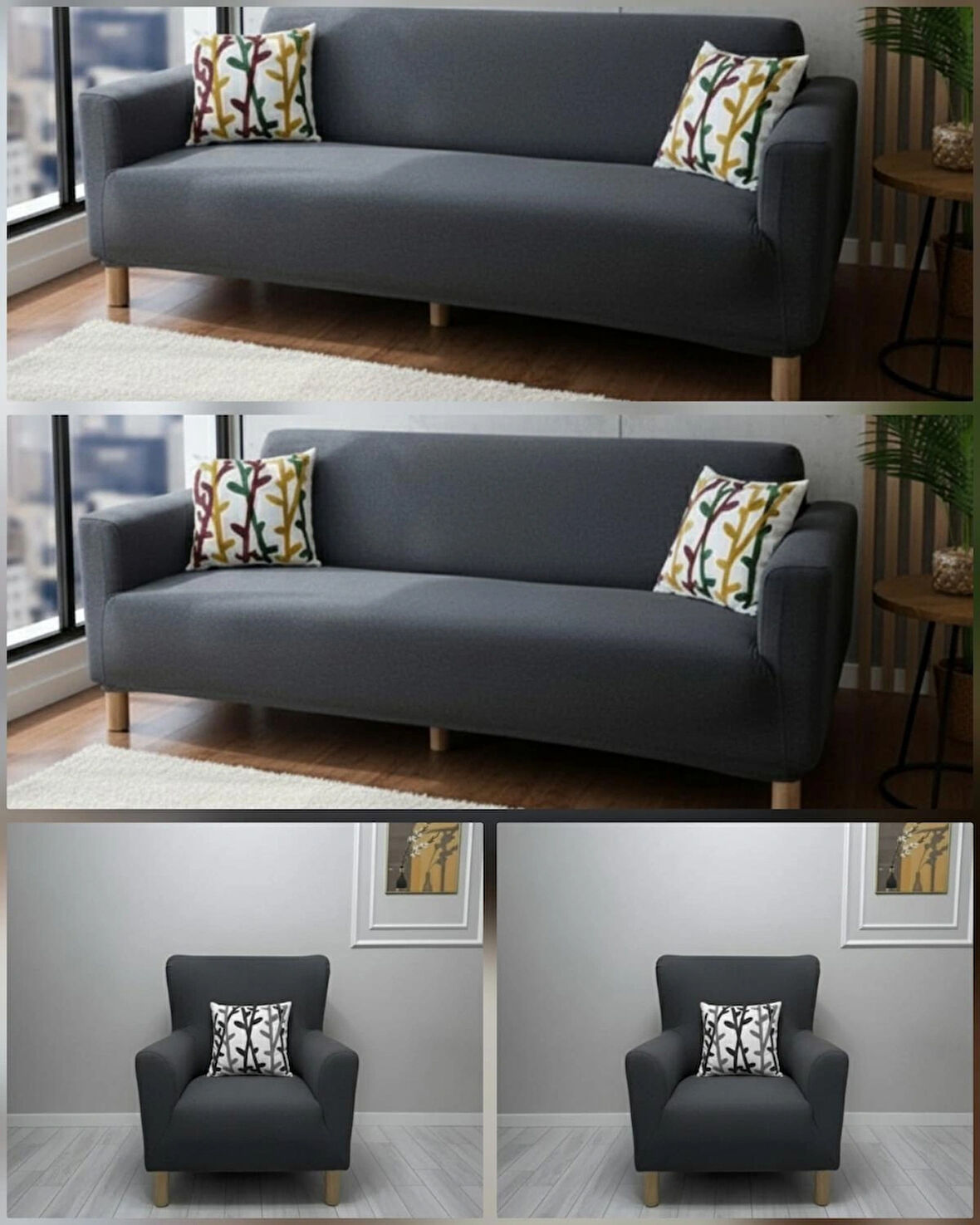 NeseliHome Bohem Jagarlı Kumaş Tüm Giydirme Koltuk Örtüsü 3-3-1-1