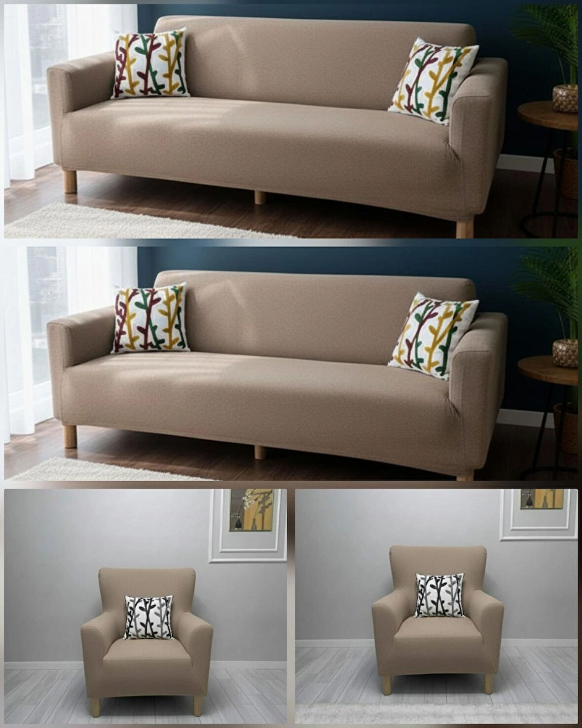 NeseliHome Bohem Jagarlı Kumaş Tüm Giydirme Koltuk Örtüsü 3-3-1-1