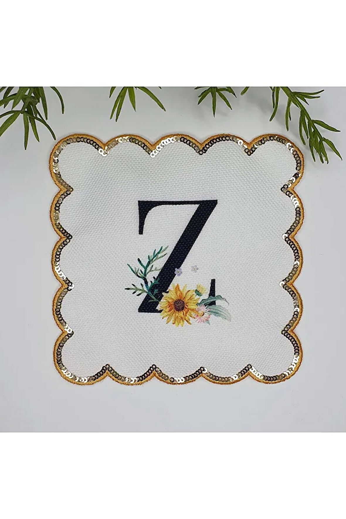 Z Harfi Baskılı Kişiye Özel Pul İşlemeli Monogramlı Nakış Kenar Pullu Kokteyl Peçetesi 1 Adet