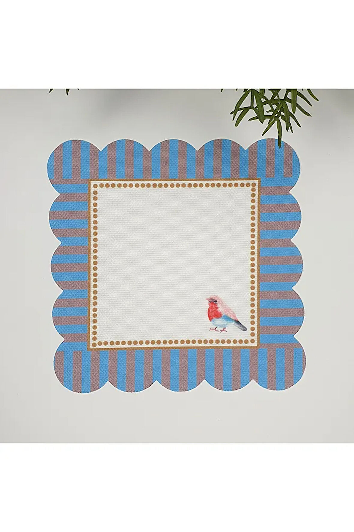 Dekoratif Mavi Kenar Kuş Desenli Lazer Kesim Kumaş Kokteyl Peçetesi 1 Adet