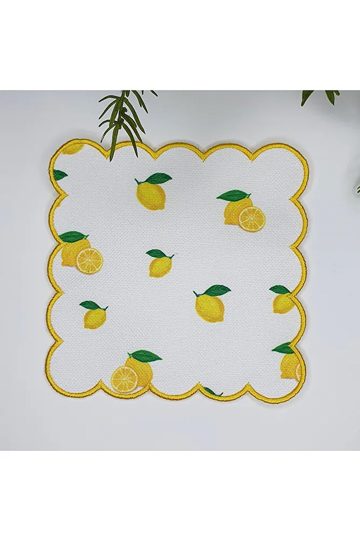 Sulu Boya Limon Desenli Nakışlı Kumaş Kokteyl Peçetesi 1 Adet