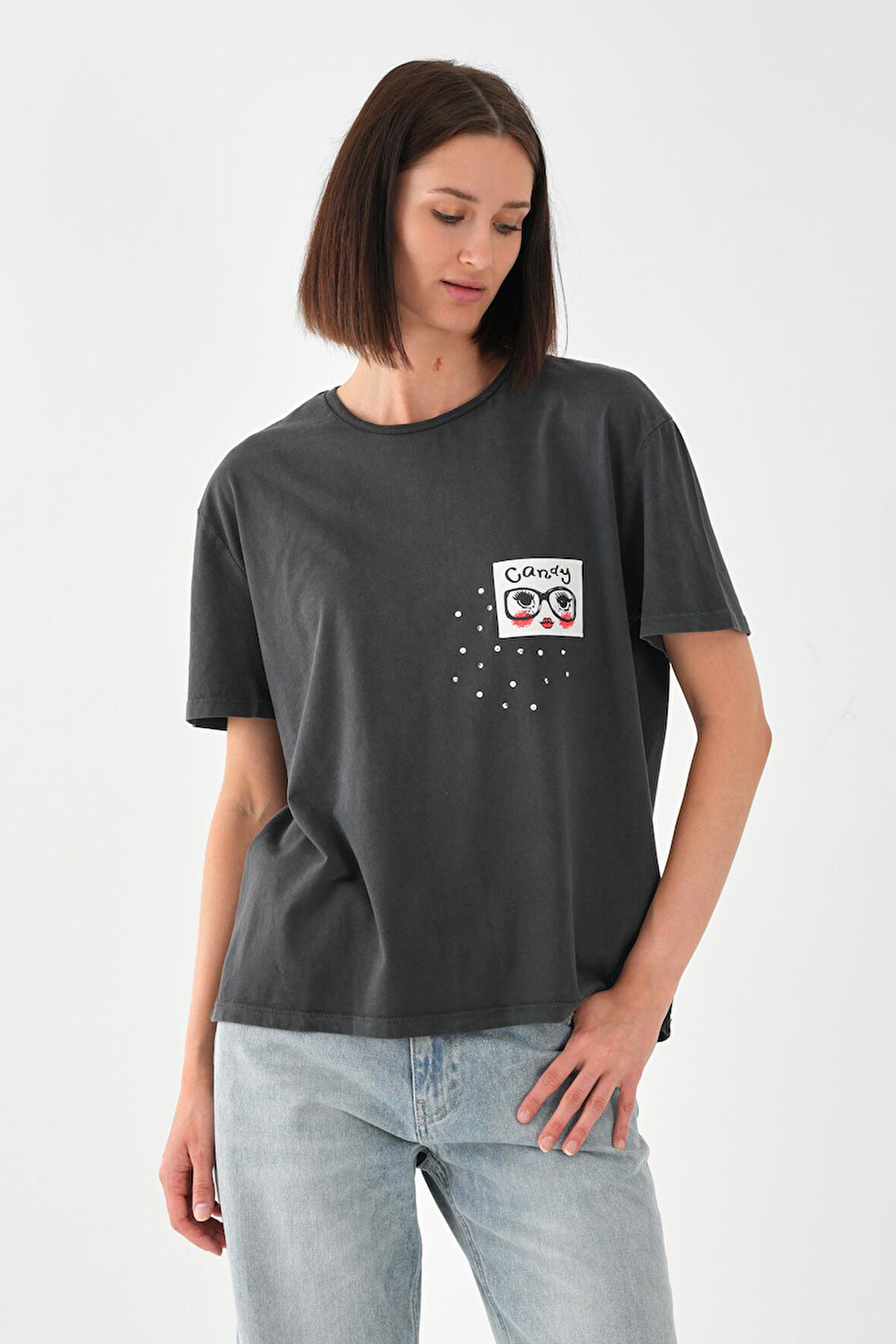 ALEXANDERGARDI Baskılı Antrasit Kadın T-shirt