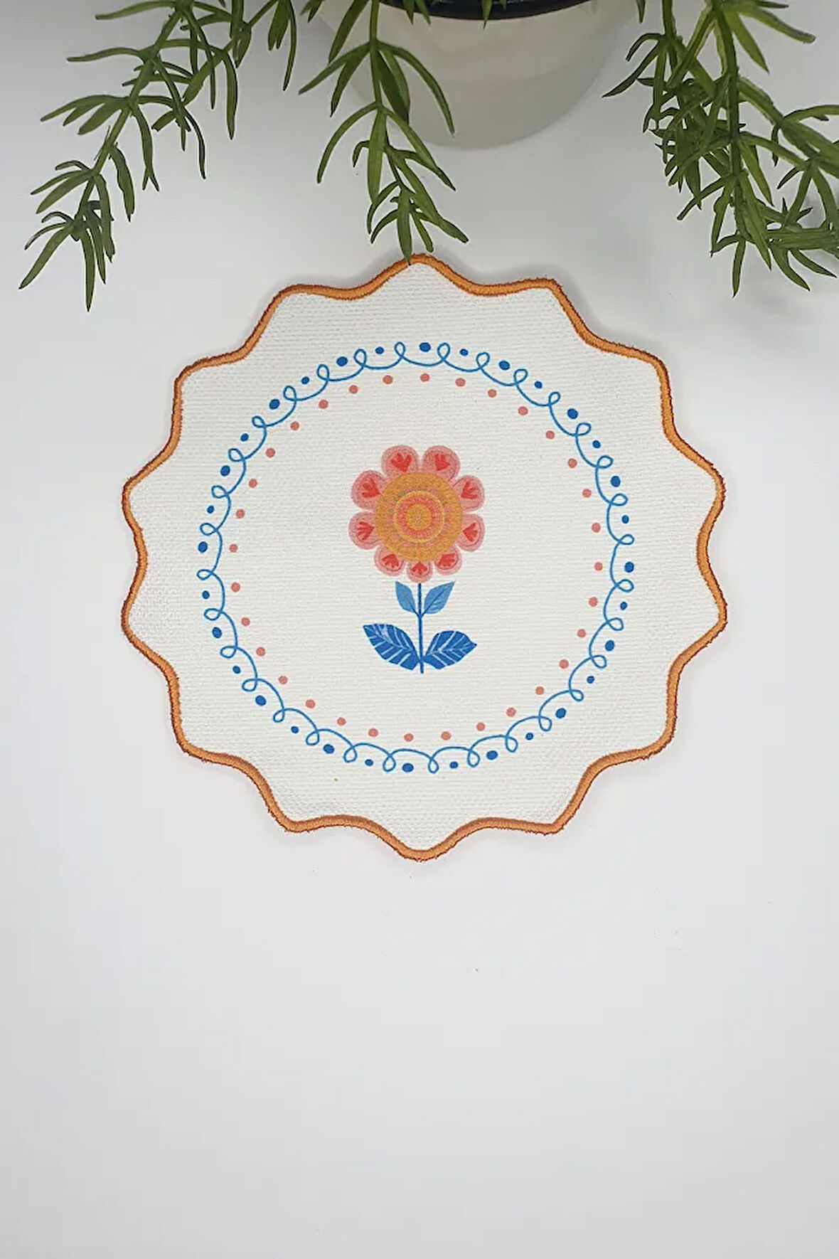 Folk Stili Çiçek Desenli Dekoratif Nakış Kenar Kumaş Kokteyl Peçetesi 1 Adet