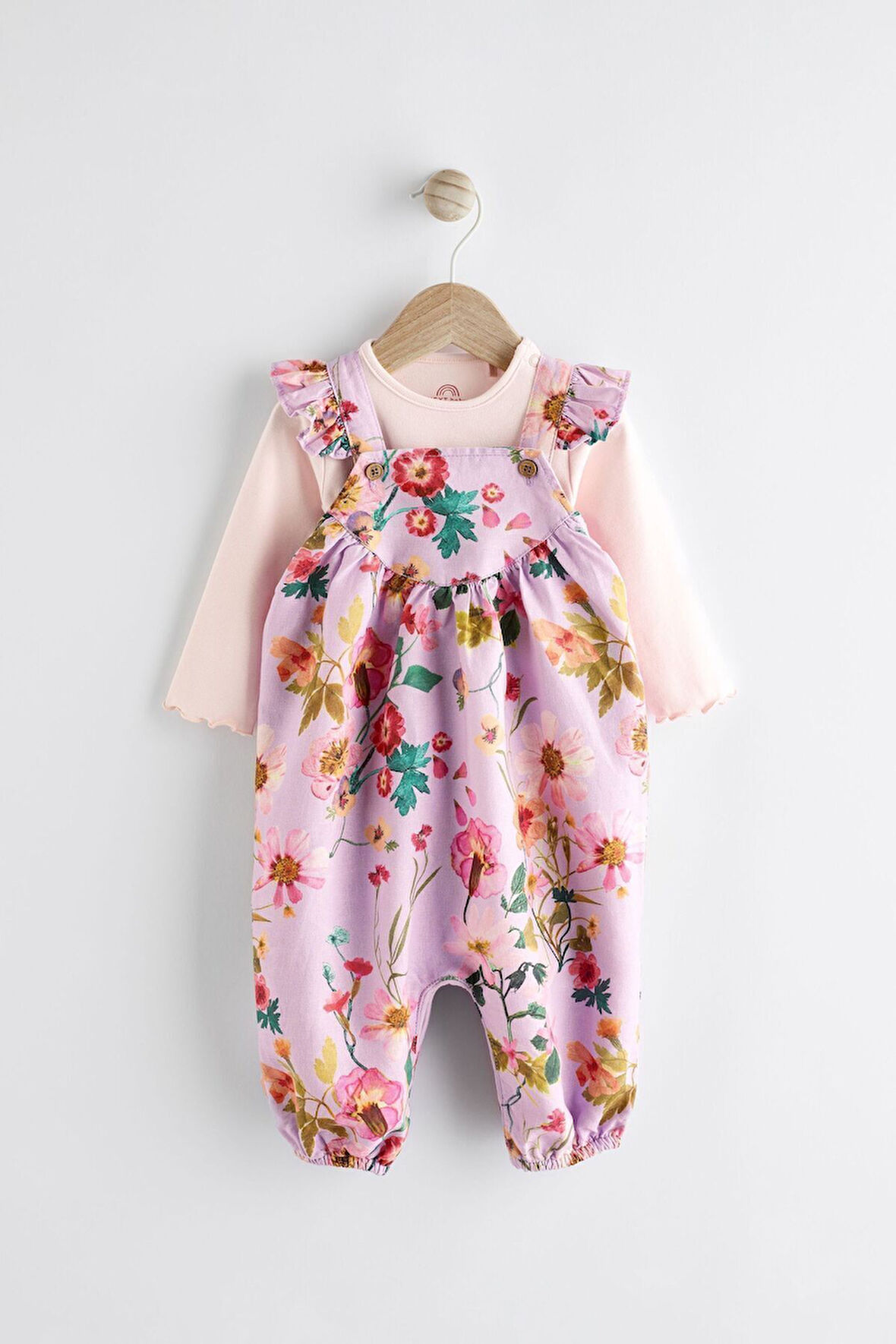 Next Baby % 100 Pamuklu Mor Çiçek Desenli Salopet Body Zıbın 2’li Set