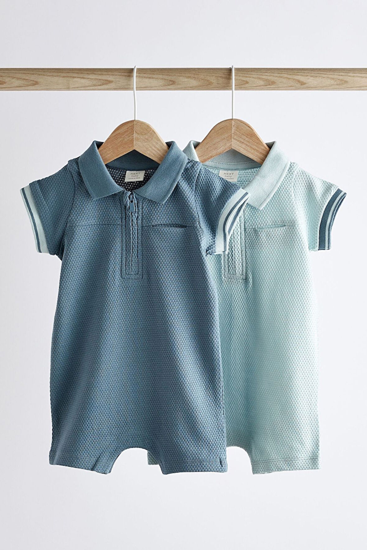 Next Baby %100 Pamuklu Mavi Polo Yaka 2’li Romper Set