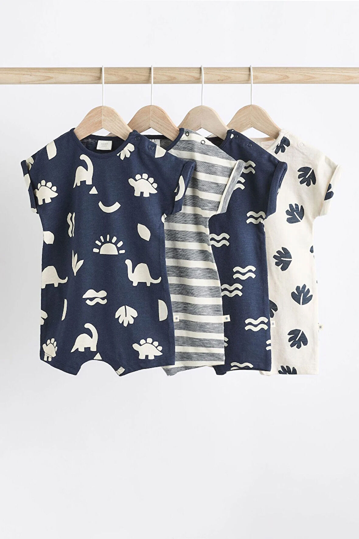 Next Baby % 100 Pamuklu Lacivert Dinazor Desenli 3’lü Romper Set