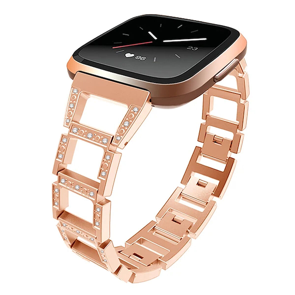 Fitbit Versa Metal Diamond İşlemeli Akıllı Saat Kayış Kordon-(5775)