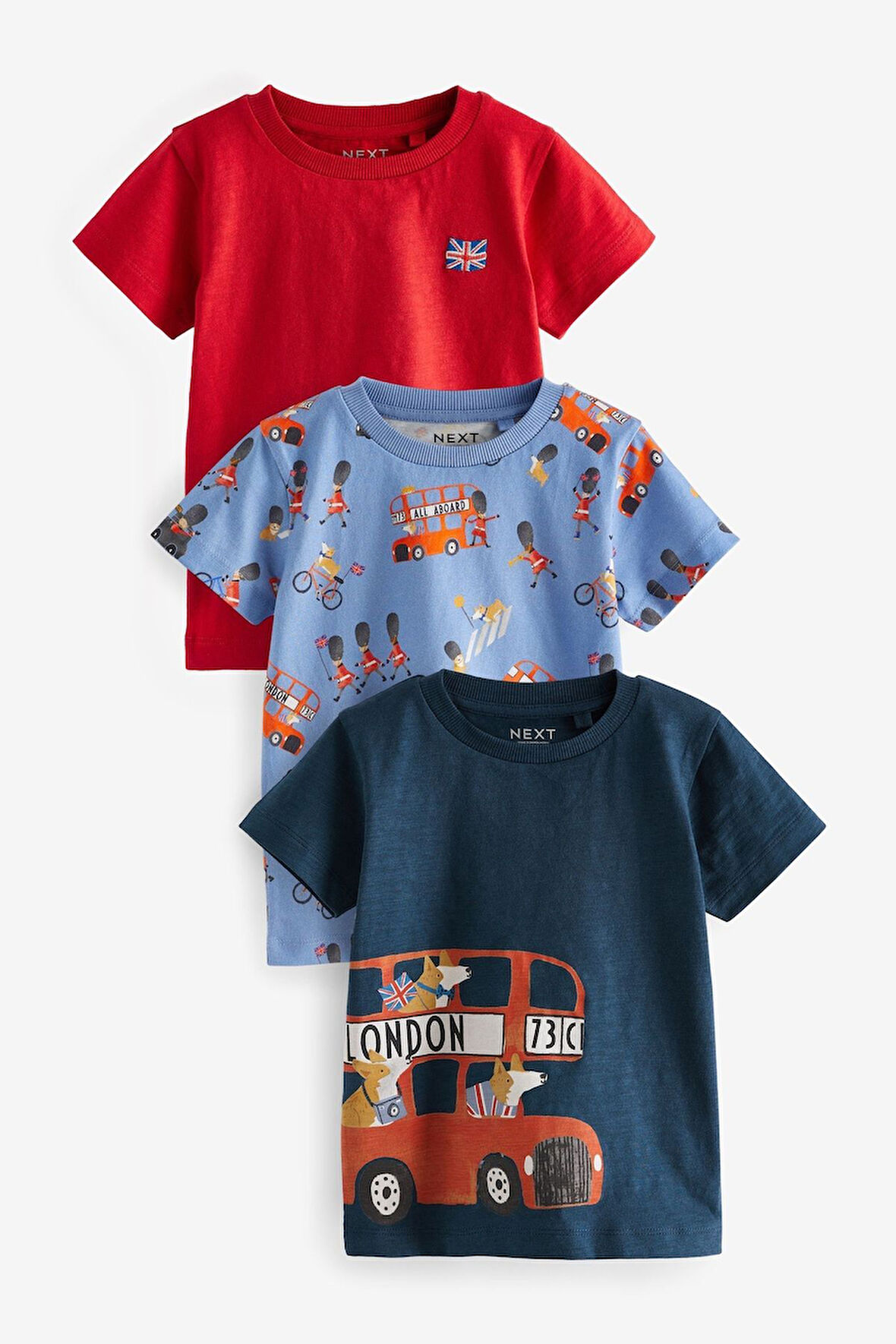 Next Baby % 100 Pamuklu Lacivert Londra Baskılı Kısa Kollu 3’lü Tshirt Set