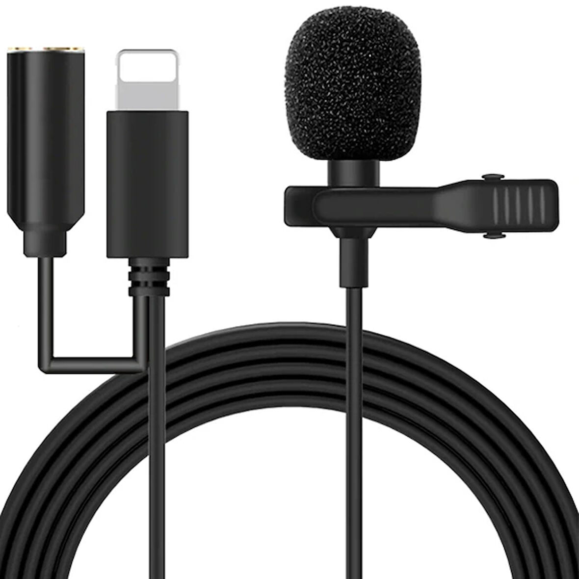 ALLY iPhone Lightning Yaka Mikrofonu+3.5MM jack Profesyonel Youtuber Mikrofonu-(5775