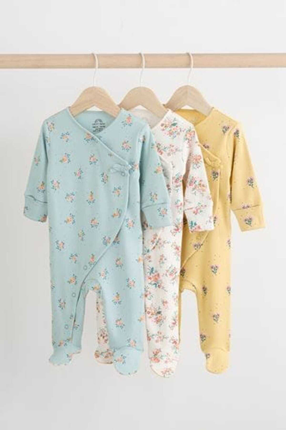 Next Baby % 100 Pamuklu Mavi Sarı Çiçek Desenli 3'lü Tulum Set