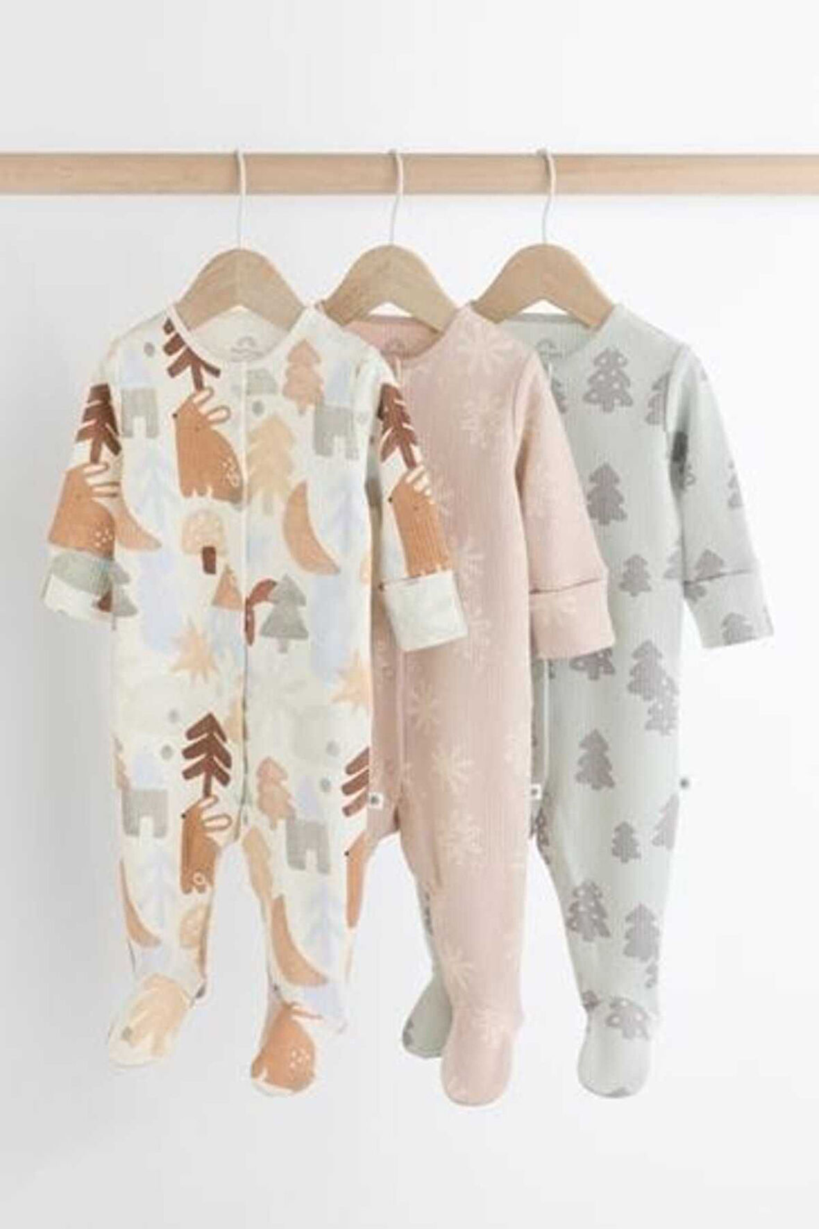 Next Baby % 100 Pamuklu Krem Hayvan Desenli 3'lü Tulum Set