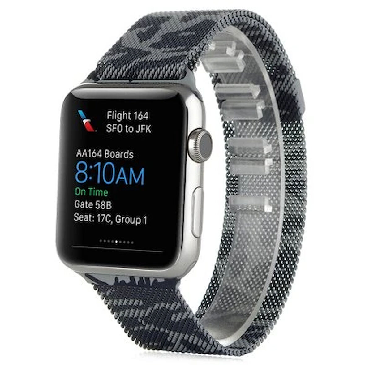 Ally Apple Watch 7-8 45mm 6-5-4 44mm Kayış Kordon Metal Milano Loop Kamuflaj 3-2-1