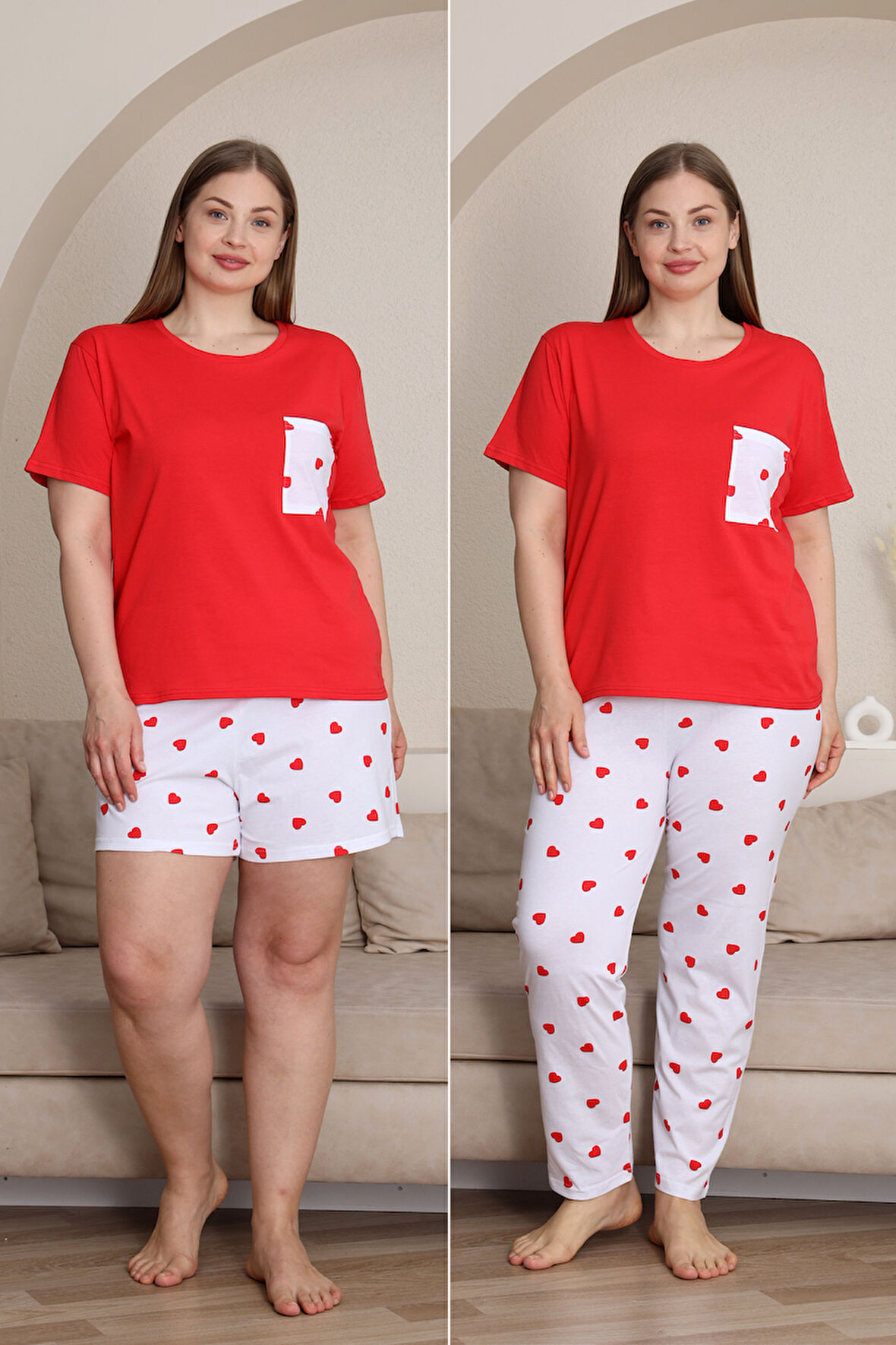 %100 Pamuk Büyük Beden 3 Parça  Kadın Pijama Takımı