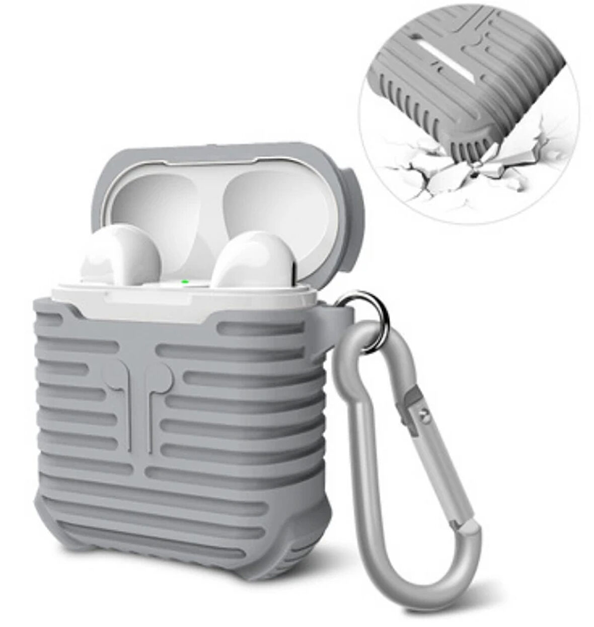 Ally Apple Uyumlu Airpods İçin Sert Darbe Emici Silikon Kılıf Anahtarlıklı-(5775)