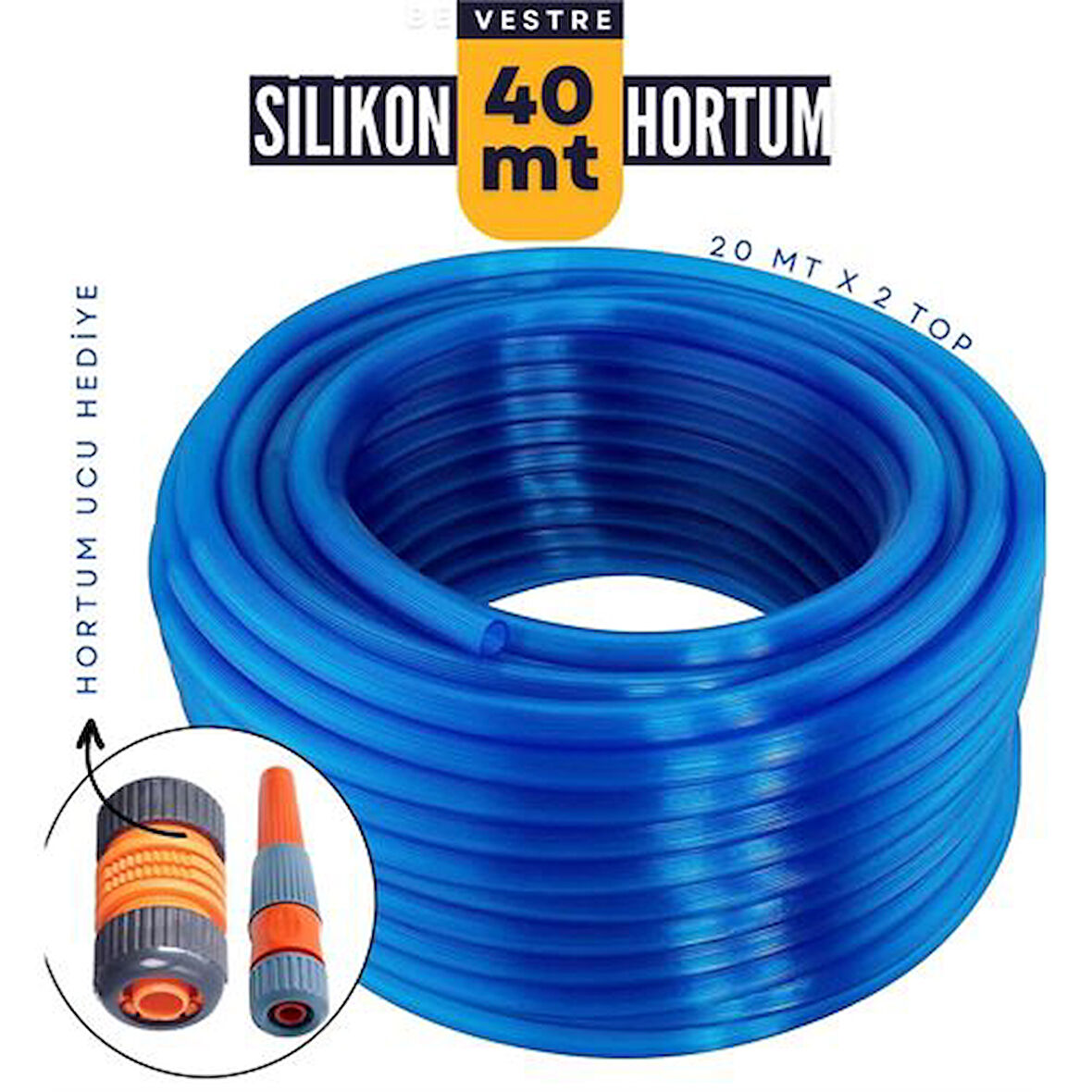 HSNET 40 Metre Silikonlu Bahçe Hortumu Sulama Aparatı HEDİYELİ