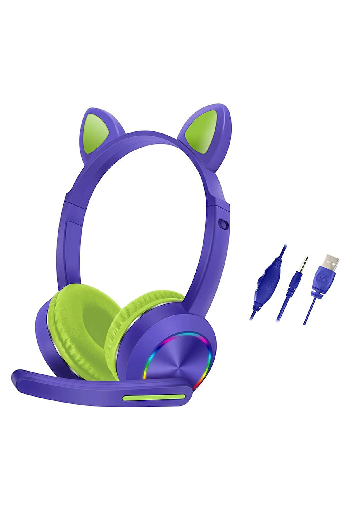 AKZ020 Kafa Üstü Işıklı Kedi Kulaklık - Mor-(5796)