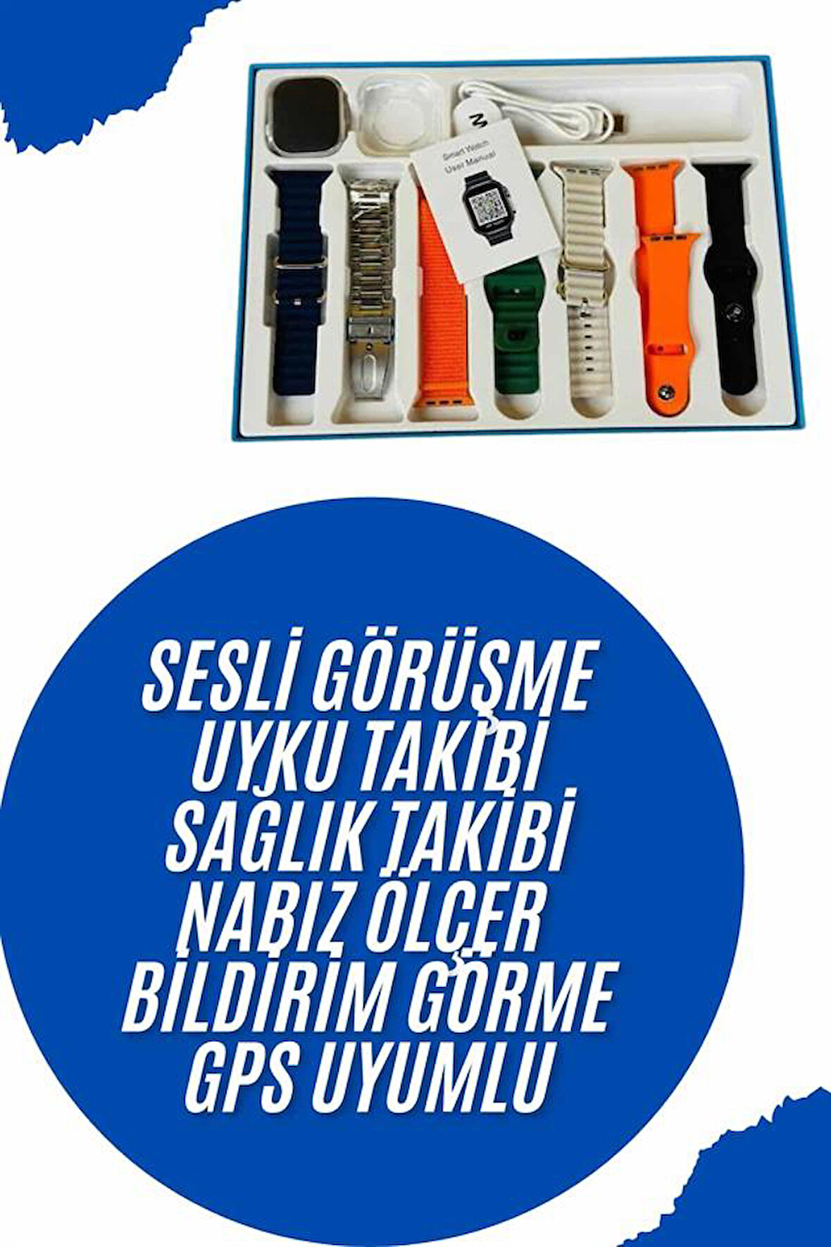 Akıllı Saat 7 Kordon Hediyeli Takvim Alarm Nabız Ölçer Bildirim Görme Sesli G?