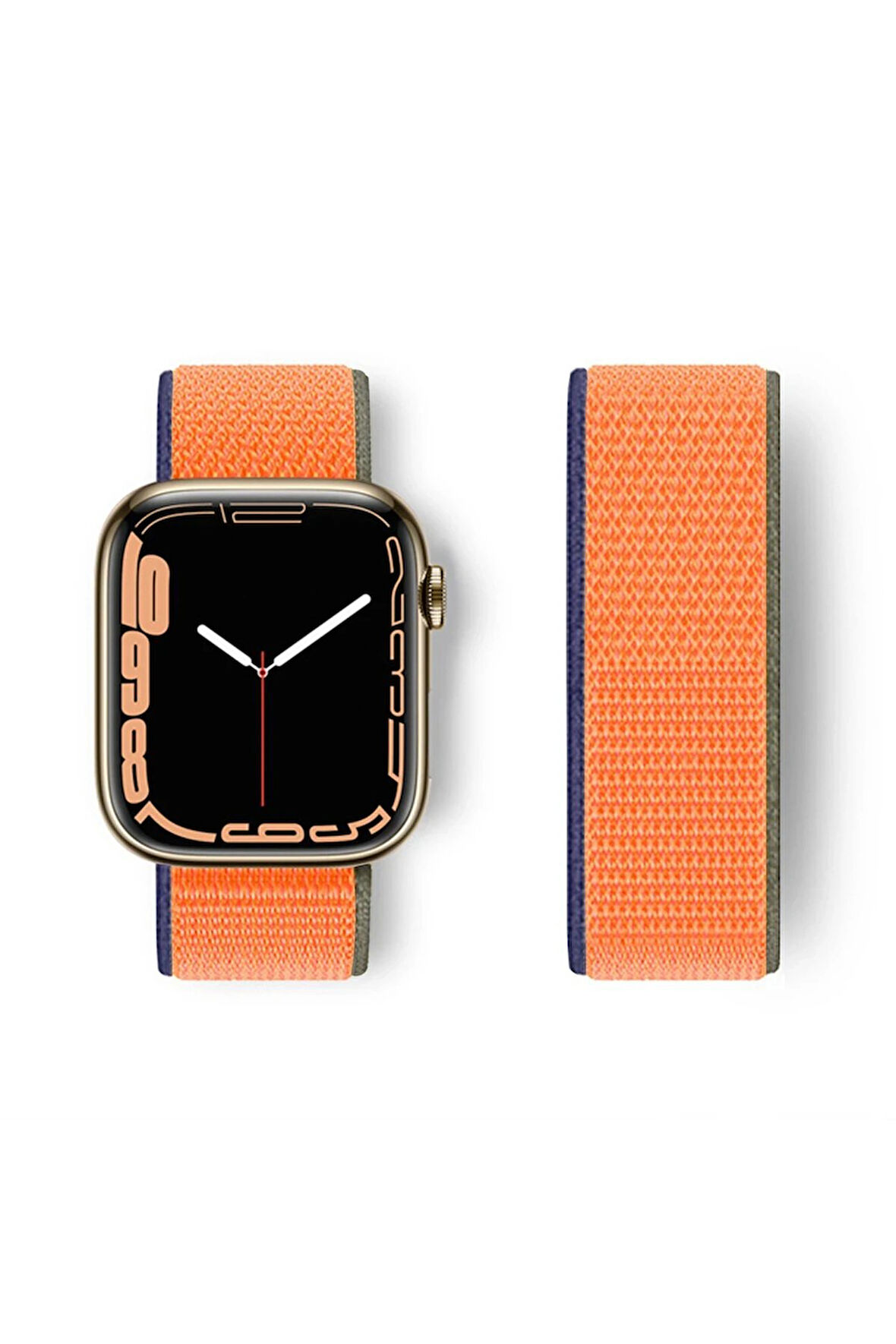 Apple Watch 42mm Hasırlı Cırtcırtlı Kordon - Turuncu-(5796)