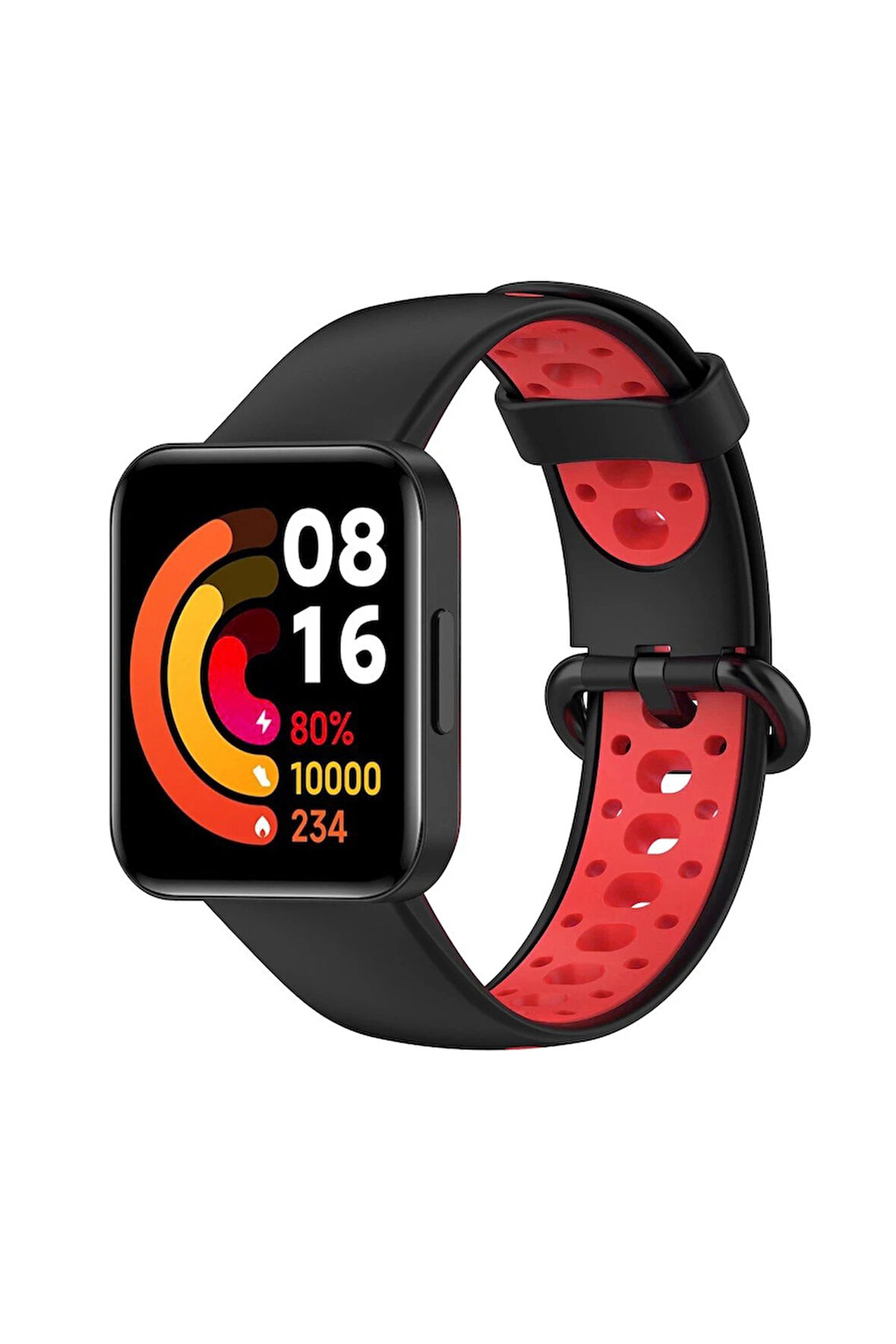 Xiaomi Redmi Watch 2 Spor Delikli Kordon - Siyah-Kırmızı-(5796)