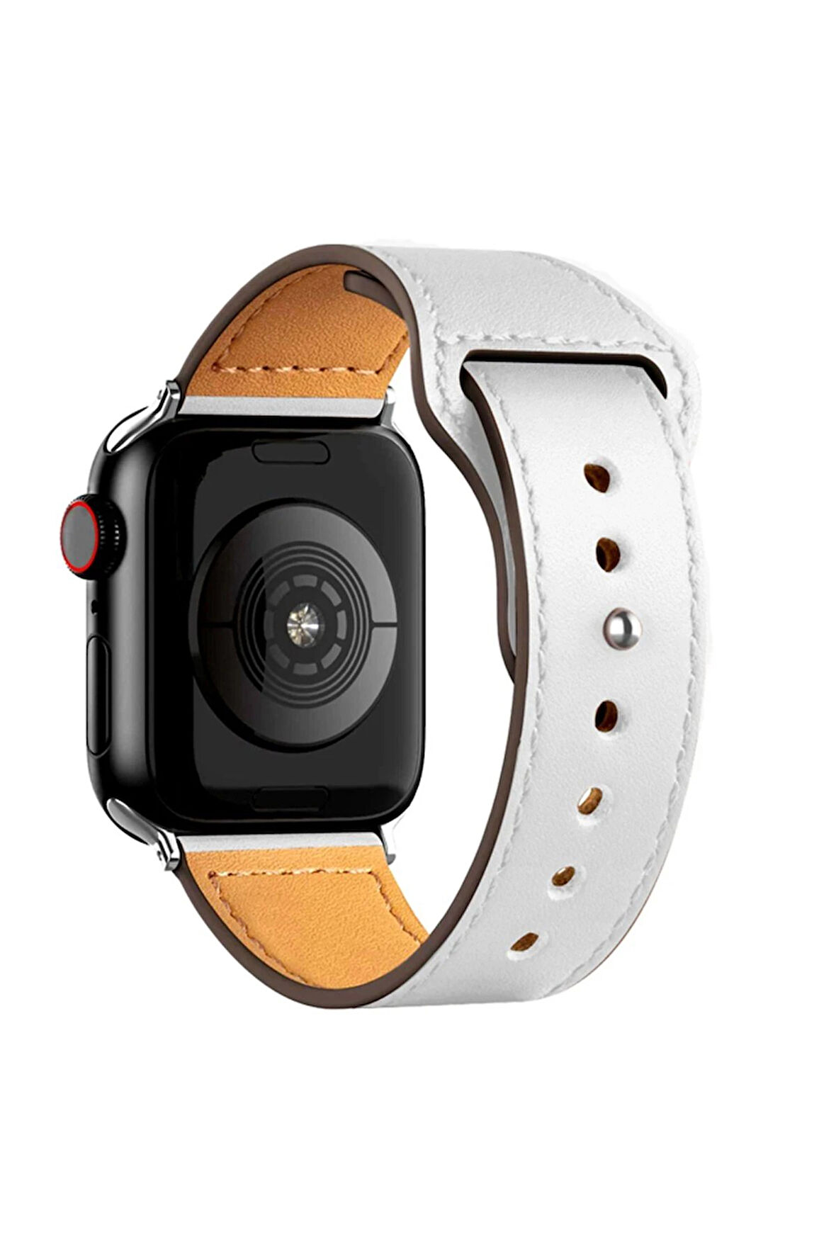 Apple Watch 38mm KR415 Luaz Deri Kordon - Beyaz-(5796)