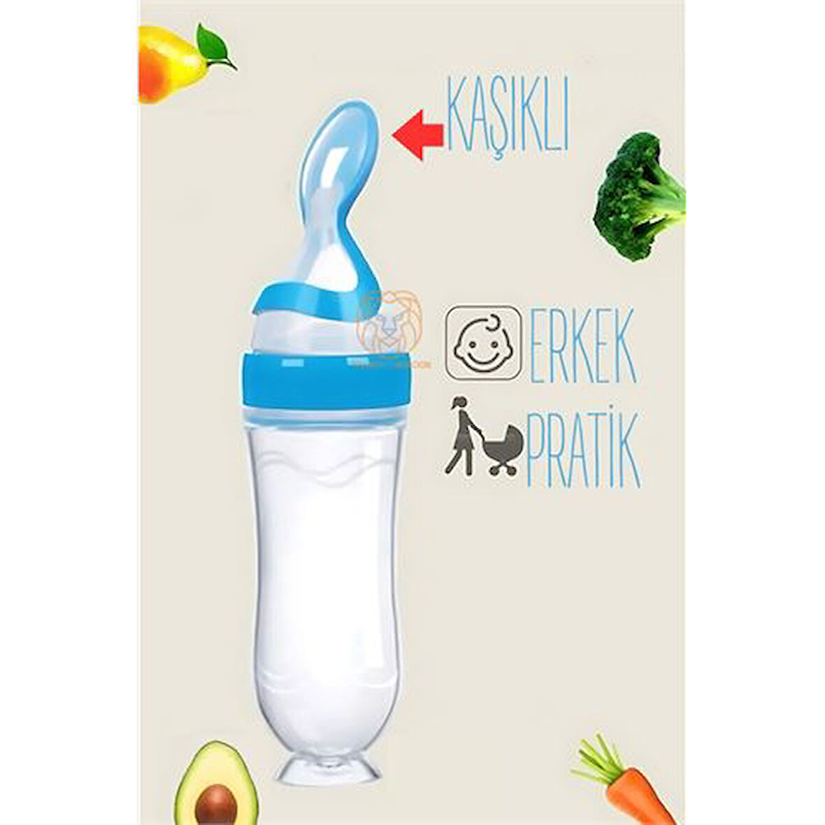 HSNET Kaşıklı Mama Silikon Biberon ERKEK Bebek Besleyici