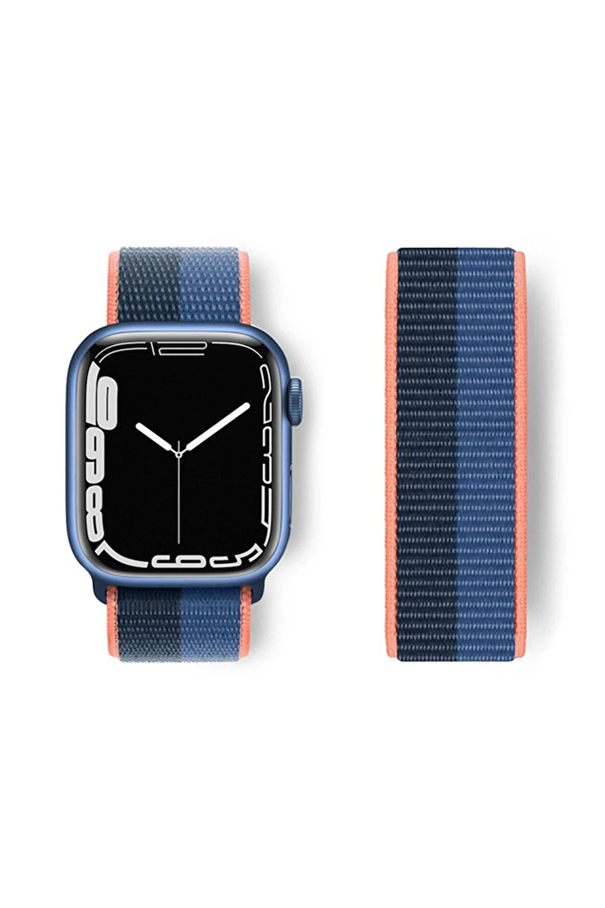 Apple Watch 38mm Hasırlı Cırtcırtlı Kordon - Siyah-Mavi-(5796)