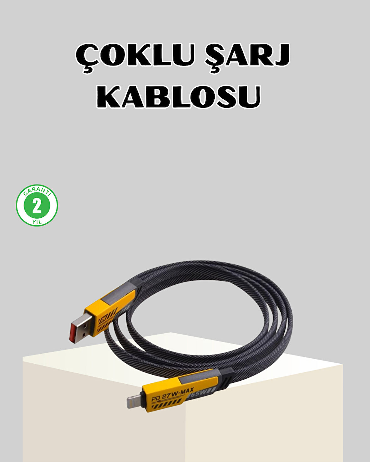 65W Çoklu Şarj Kablosu 4’ü 1 Arada Örgülü Hızlı Veri Aktarım USB-C USB-A