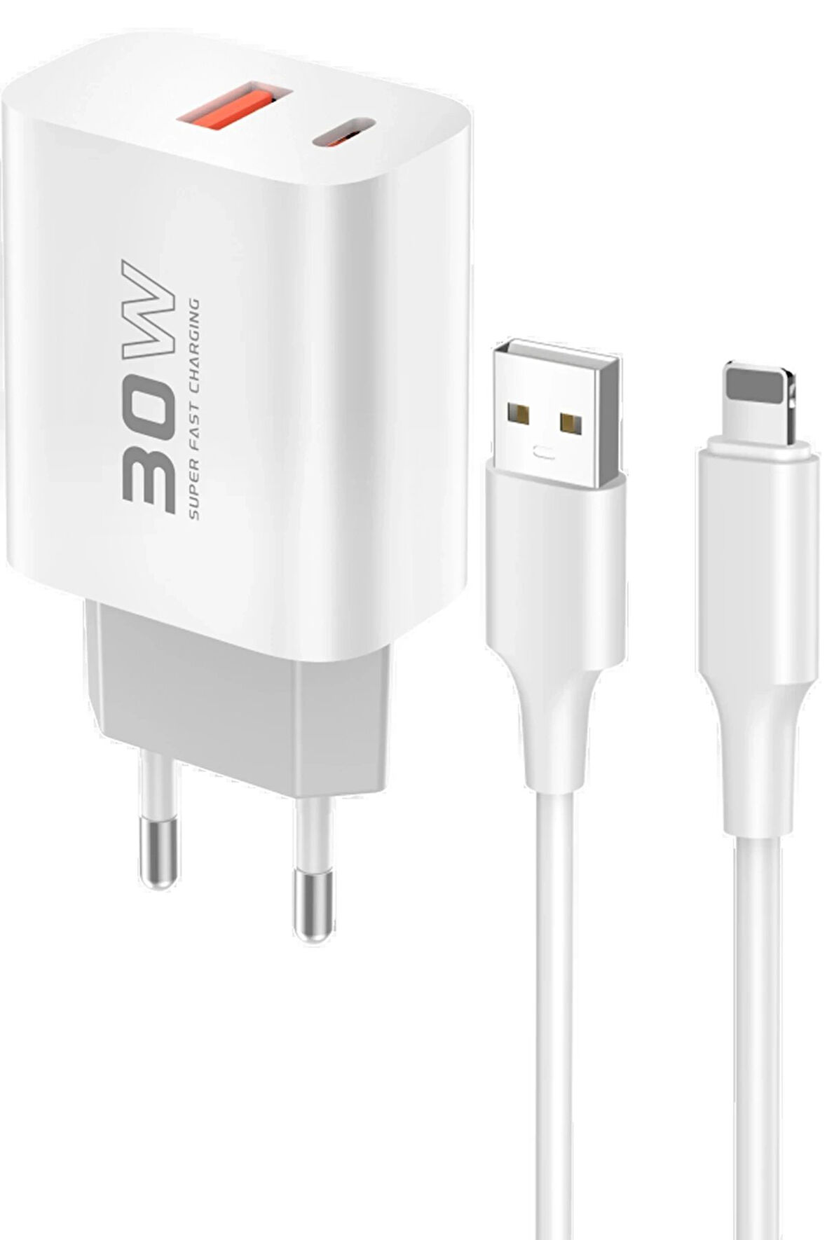 C89Q 1 Adet 30W Type-C ve 1 Adet 22.5W USB Çıkışlı Ekstra DL48 1M USB to Lightn