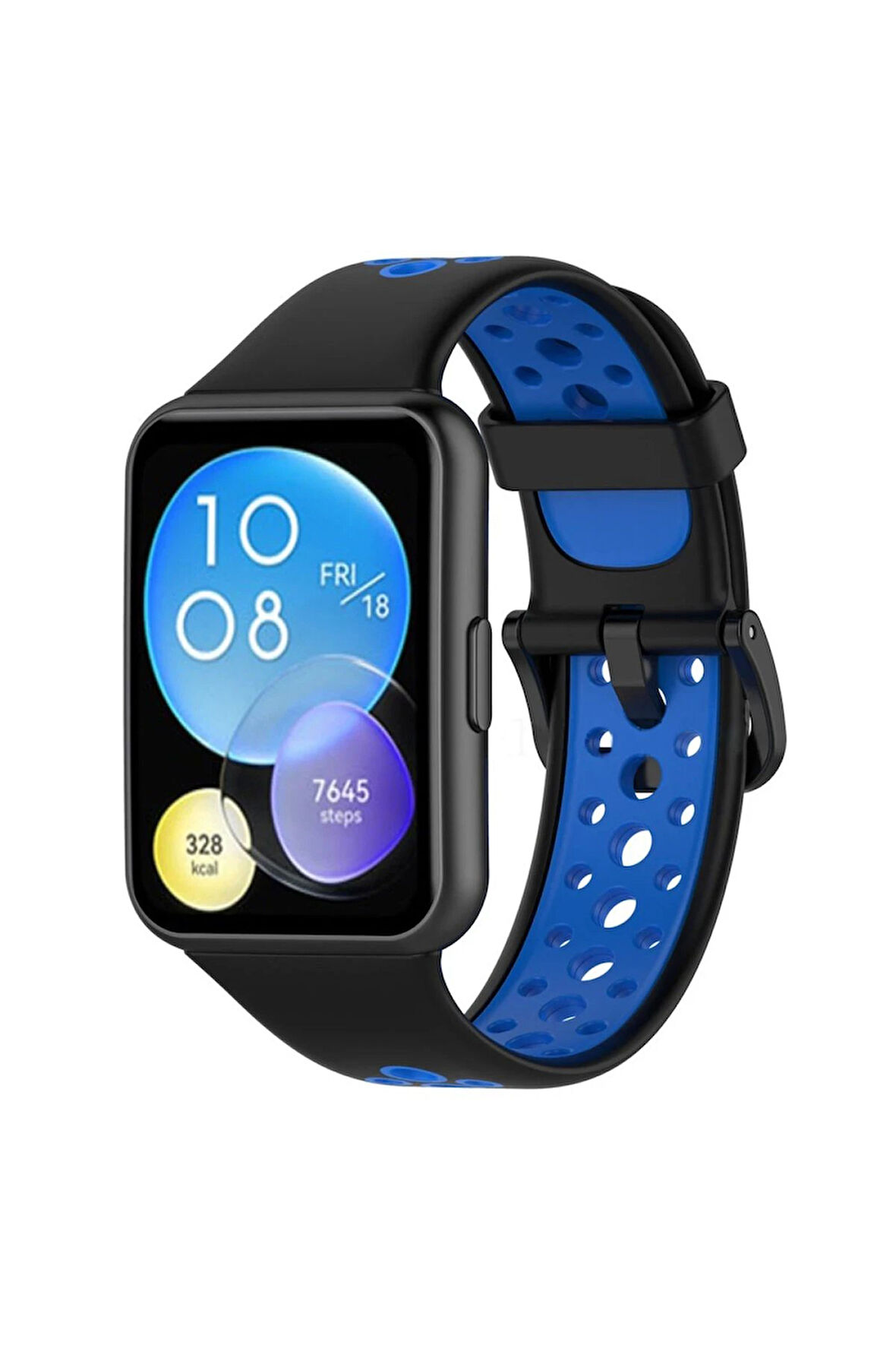 Huawei Watch Fit 2 Spor Delikli Kordon - Siyah-Mavi-(5796)