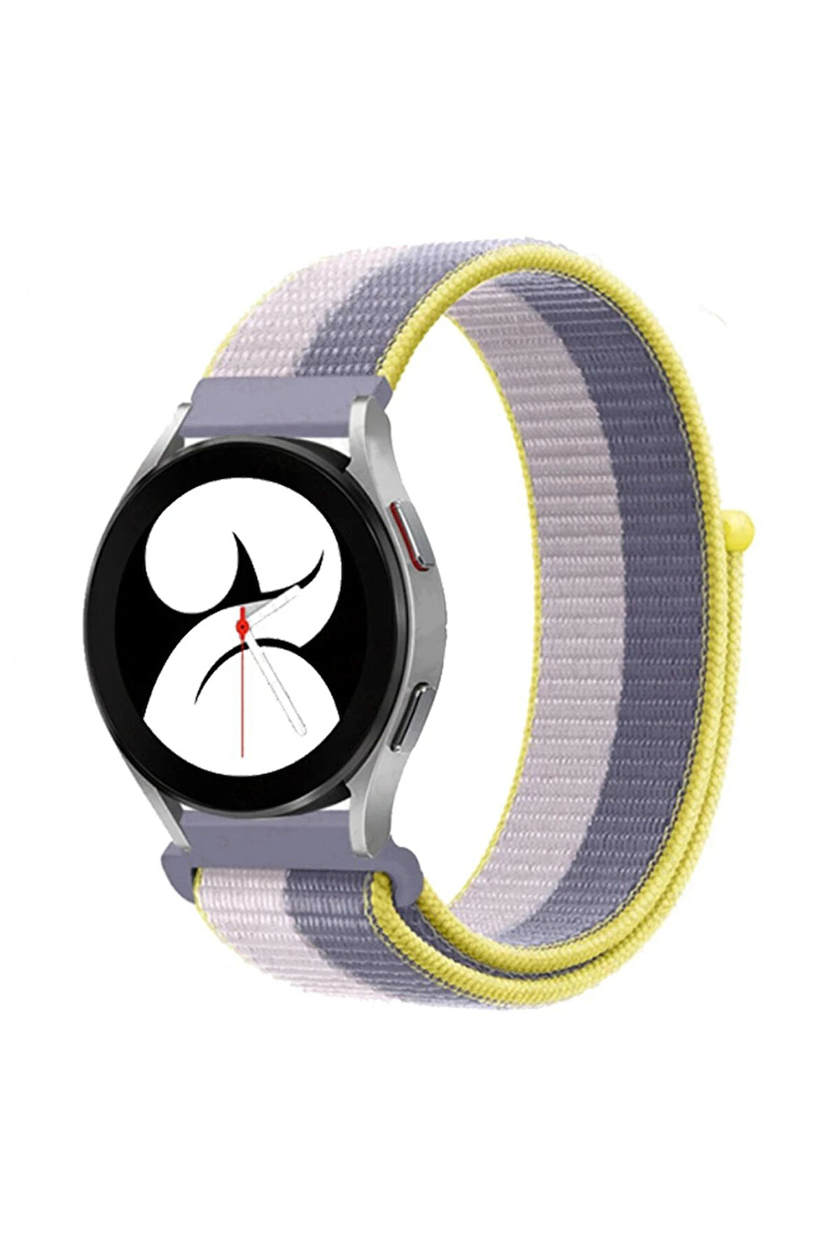 Samsung Galaxy Watch 4 Hasırlı Cırtcırtlı Kordon - Gri-Beyaz-(5796)