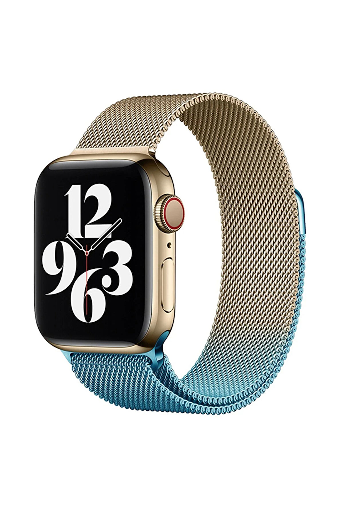 Apple Watch 38mm Metal Mıknatıslı Kordon - Metalik Gold-Mavi-(5796)