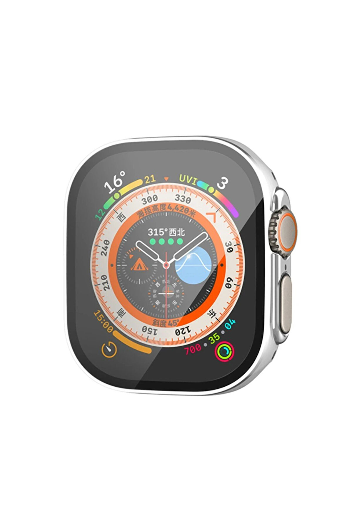 Apple Watch Ultra 49mm Legend Camlı Kasa Ekran Koruyucu - Gümüş-(5796)