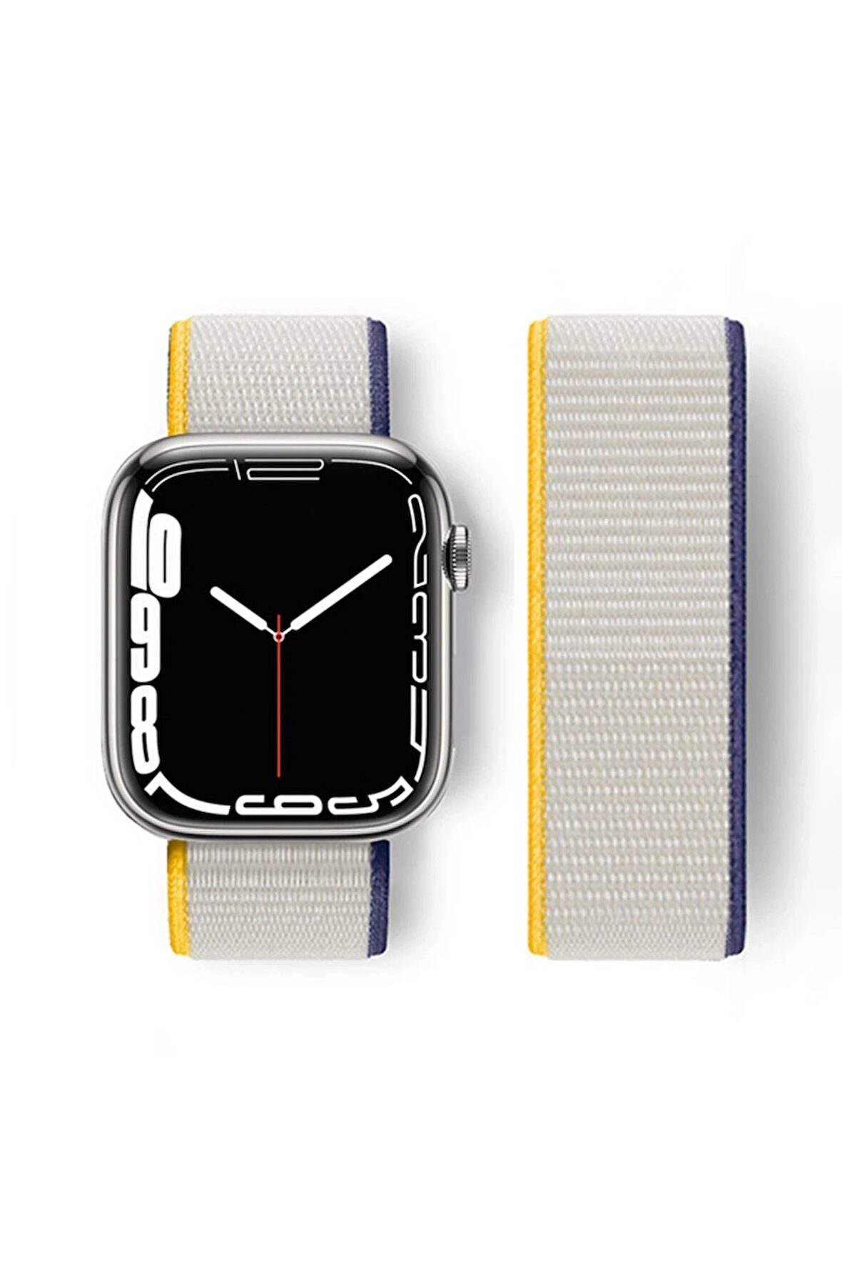 Apple Watch 38mm Hasırlı Cırtcırtlı Kordon - Sarı-Beyaz-(5796)