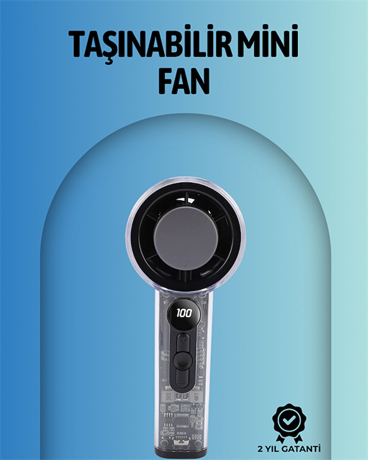 Şeffaf Kasa El Fanı | 5V 2A | 100 Kademeli Hava Akışı | Type-C Girişli