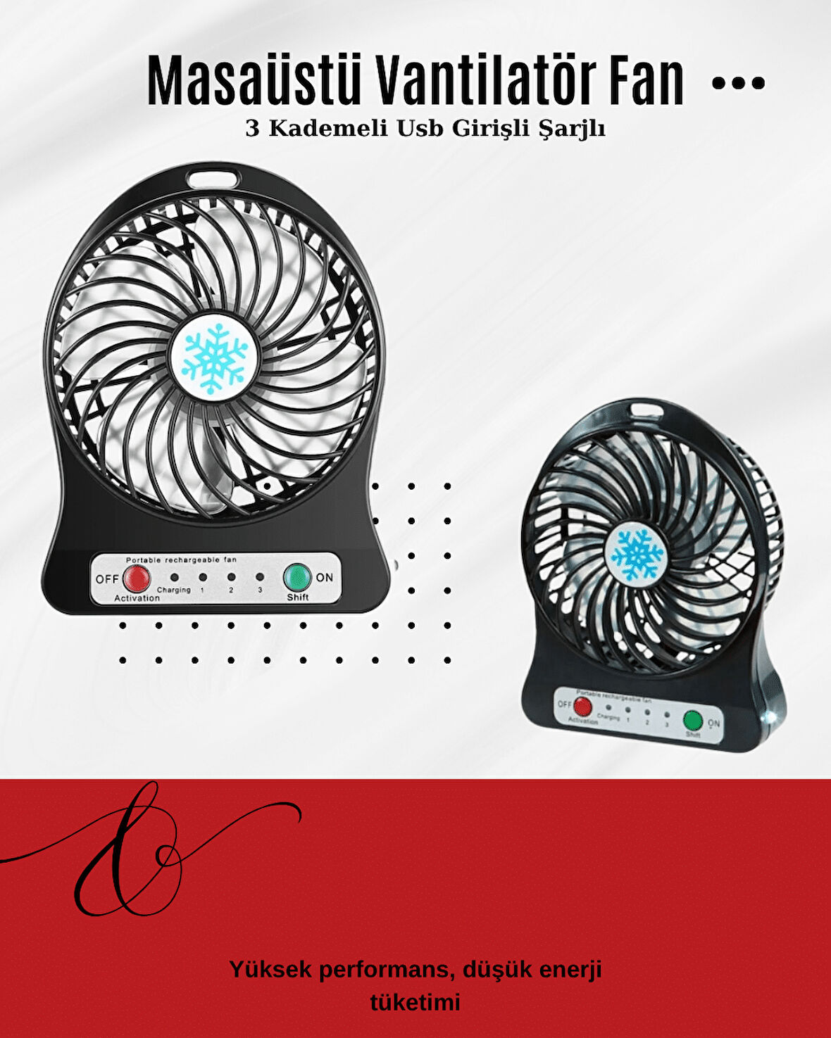 USB Girişli Taşınabilir Masaüstü Mini Fan – 3 Kademeli Hız Şarjlı Işıkl?